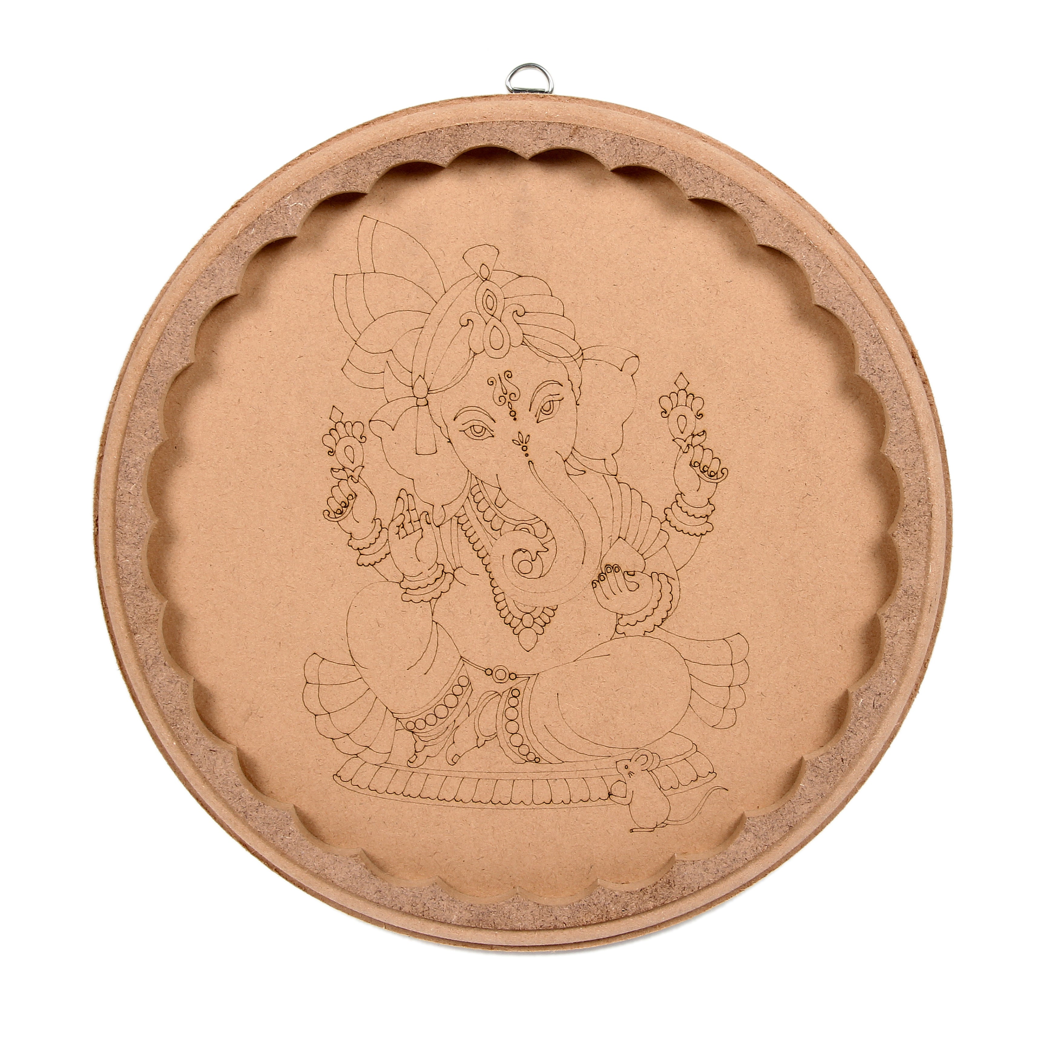 MDF Pre Marked Charming Ganesha With D Ring Hanging Hook 8Inch Dia 1Pc