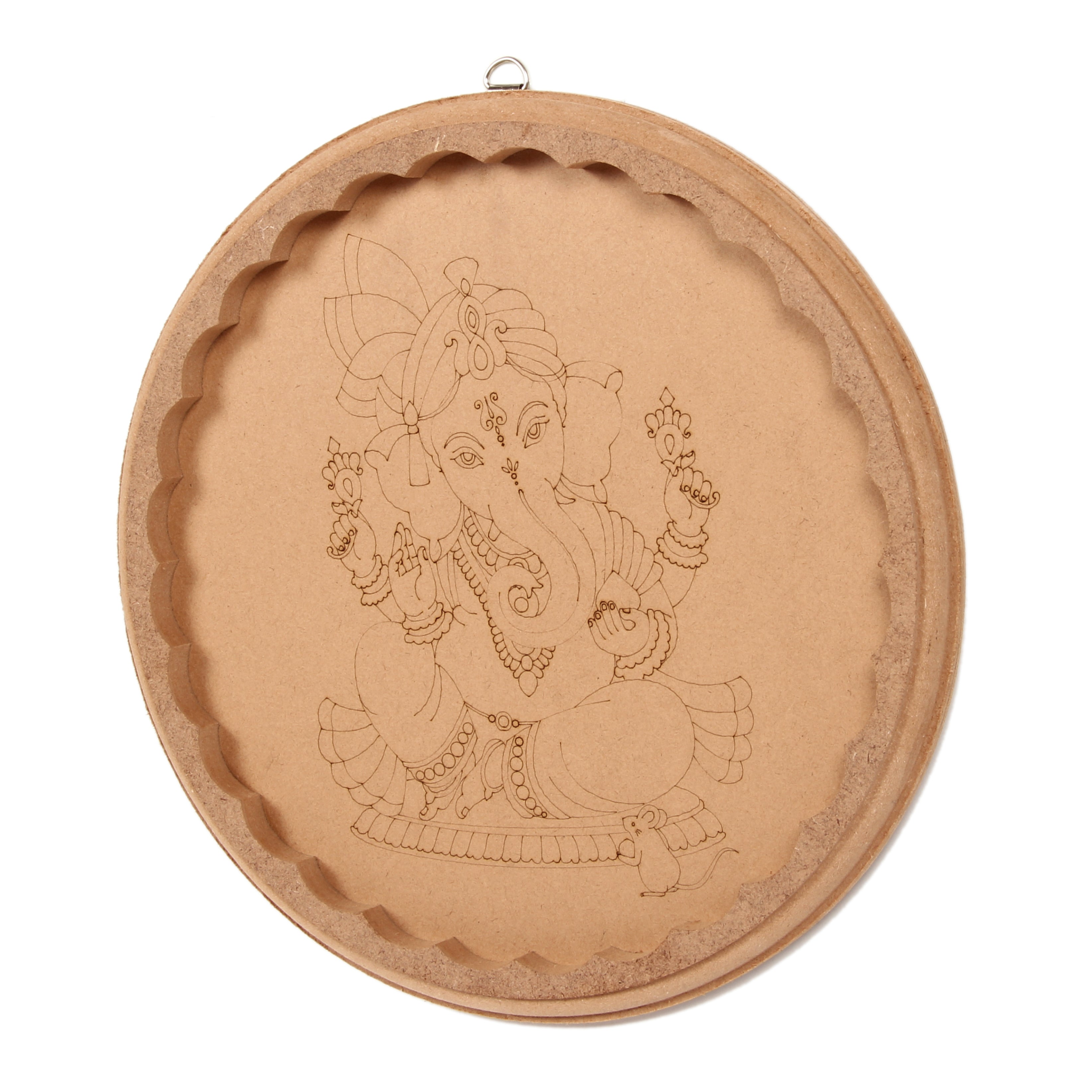 MDF Pre Marked Charming Ganesha With D Ring Hanging Hook 8Inch Dia 1Pc