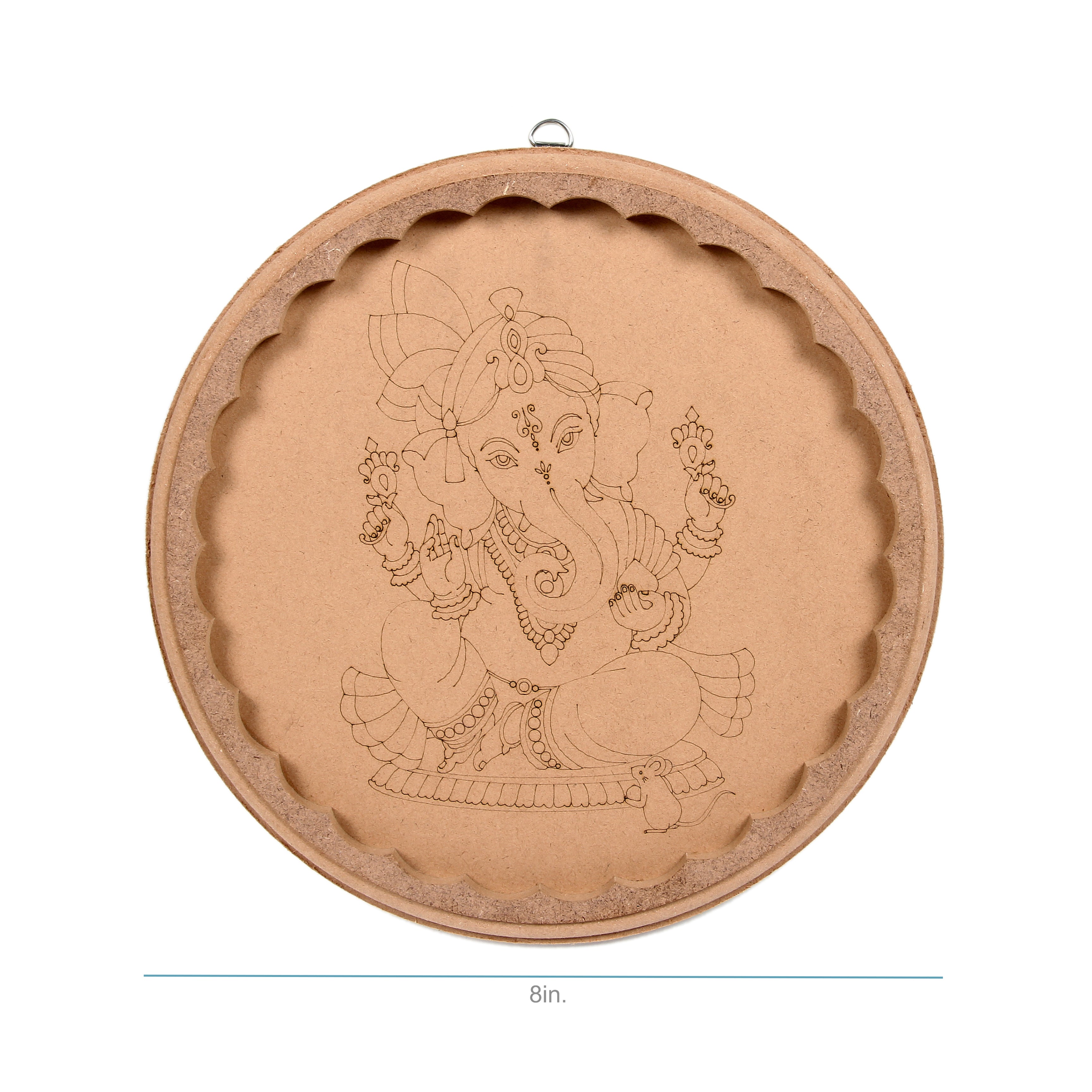 MDF Pre Marked Charming Ganesha With D Ring Hanging Hook 8Inch Dia 1Pc
