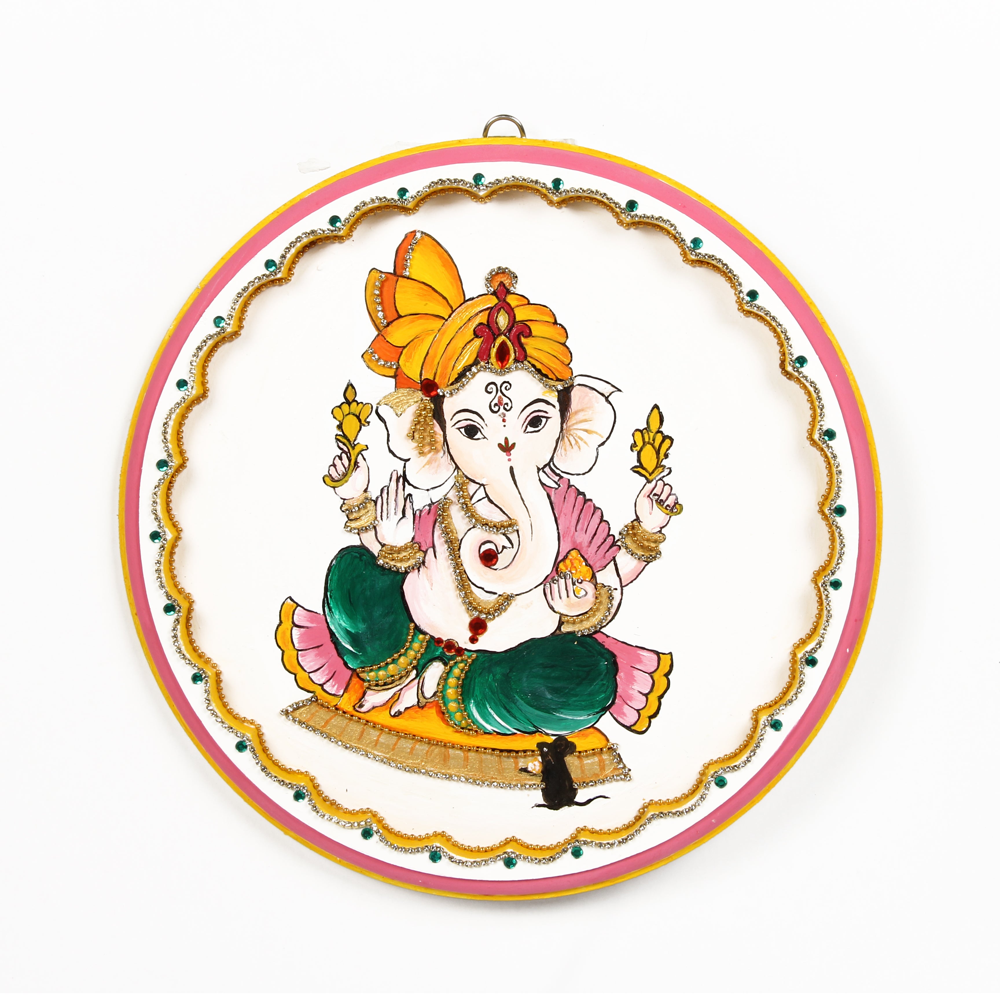 MDF Pre Marked Charming Ganesha With D Ring Hanging Hook 6Inch Dia 1Pc