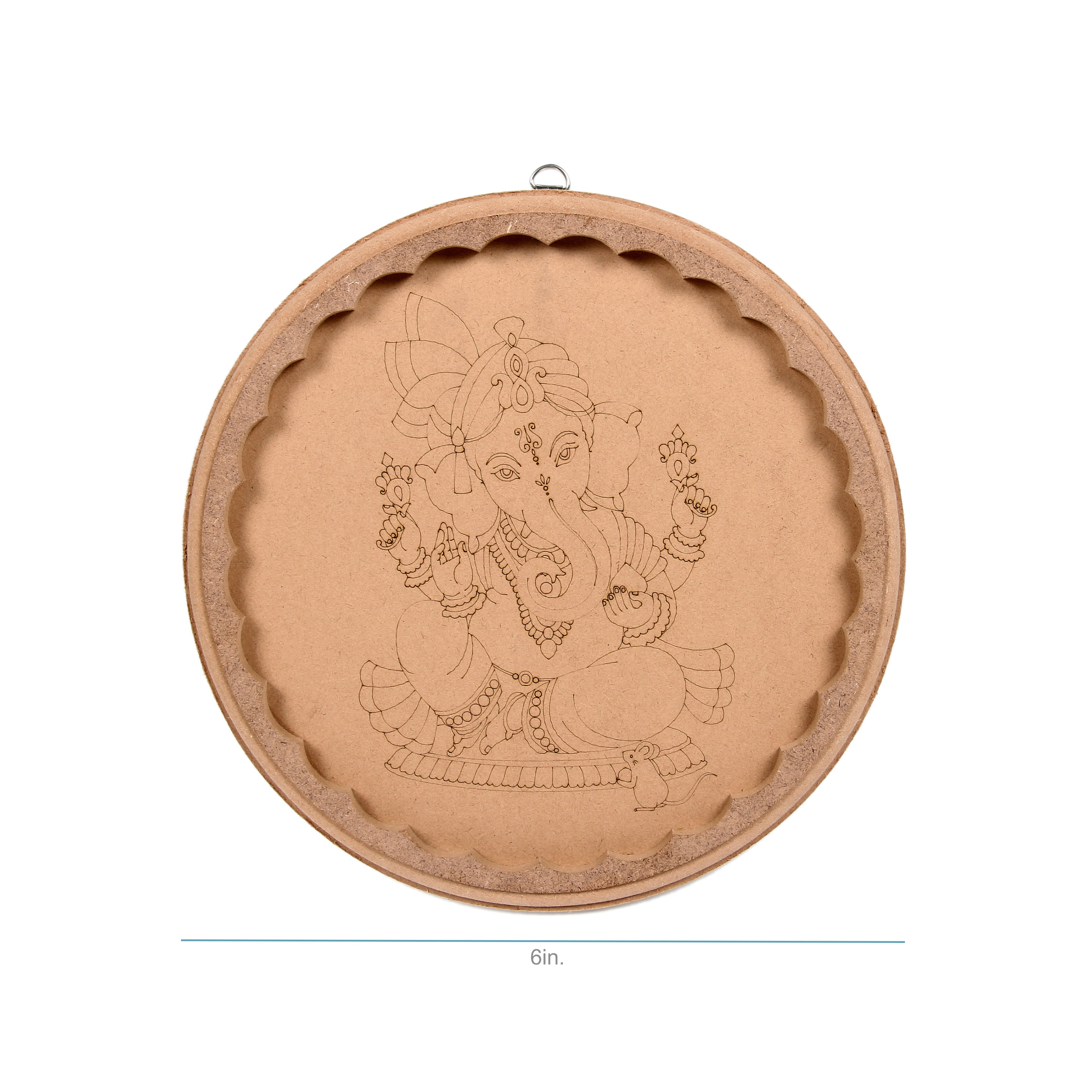 MDF Pre Marked Charming Ganesha With D Ring Hanging Hook 6Inch Dia 1Pc