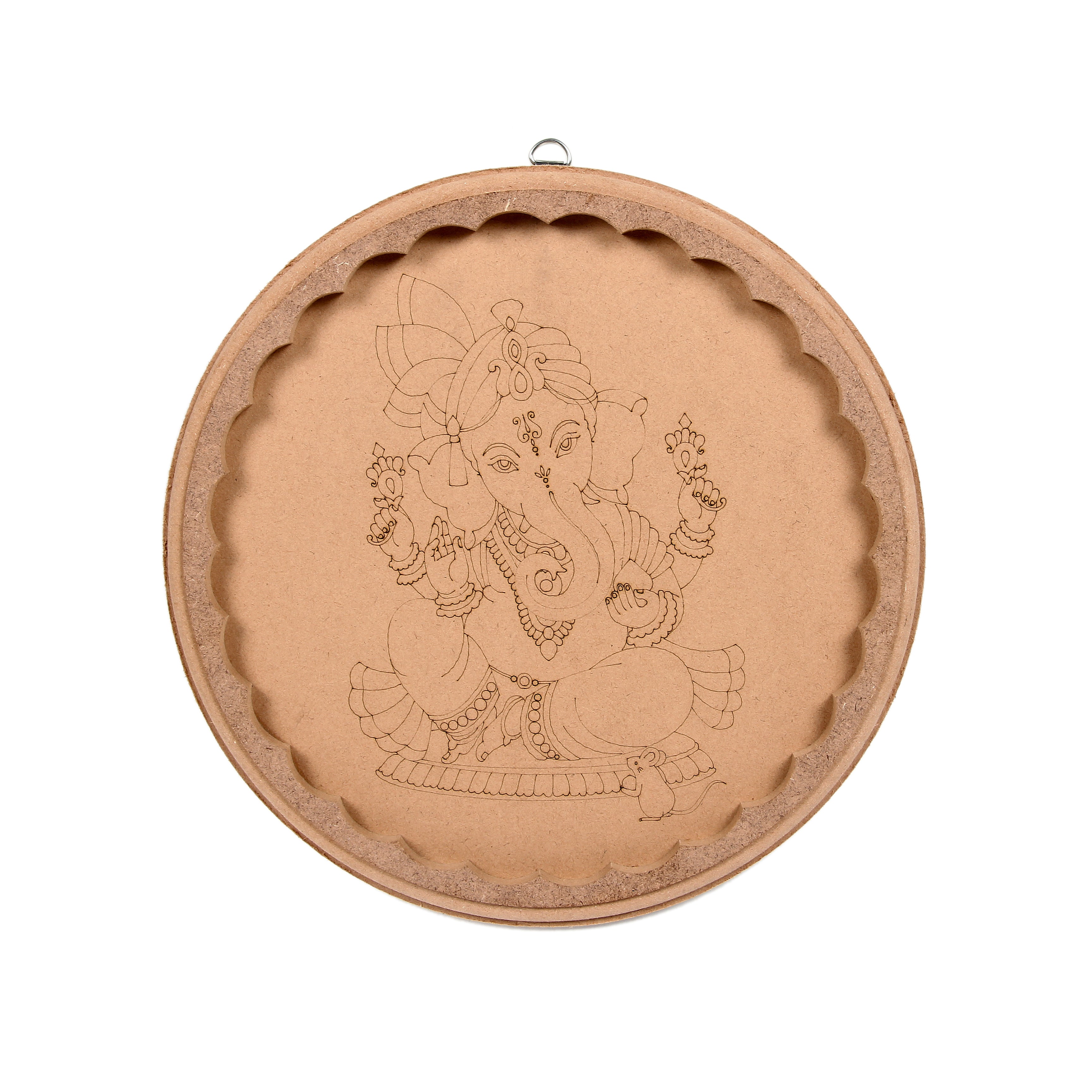 MDF Pre Marked Charming Ganesha With D Ring Hanging Hook 6Inch Dia 1Pc