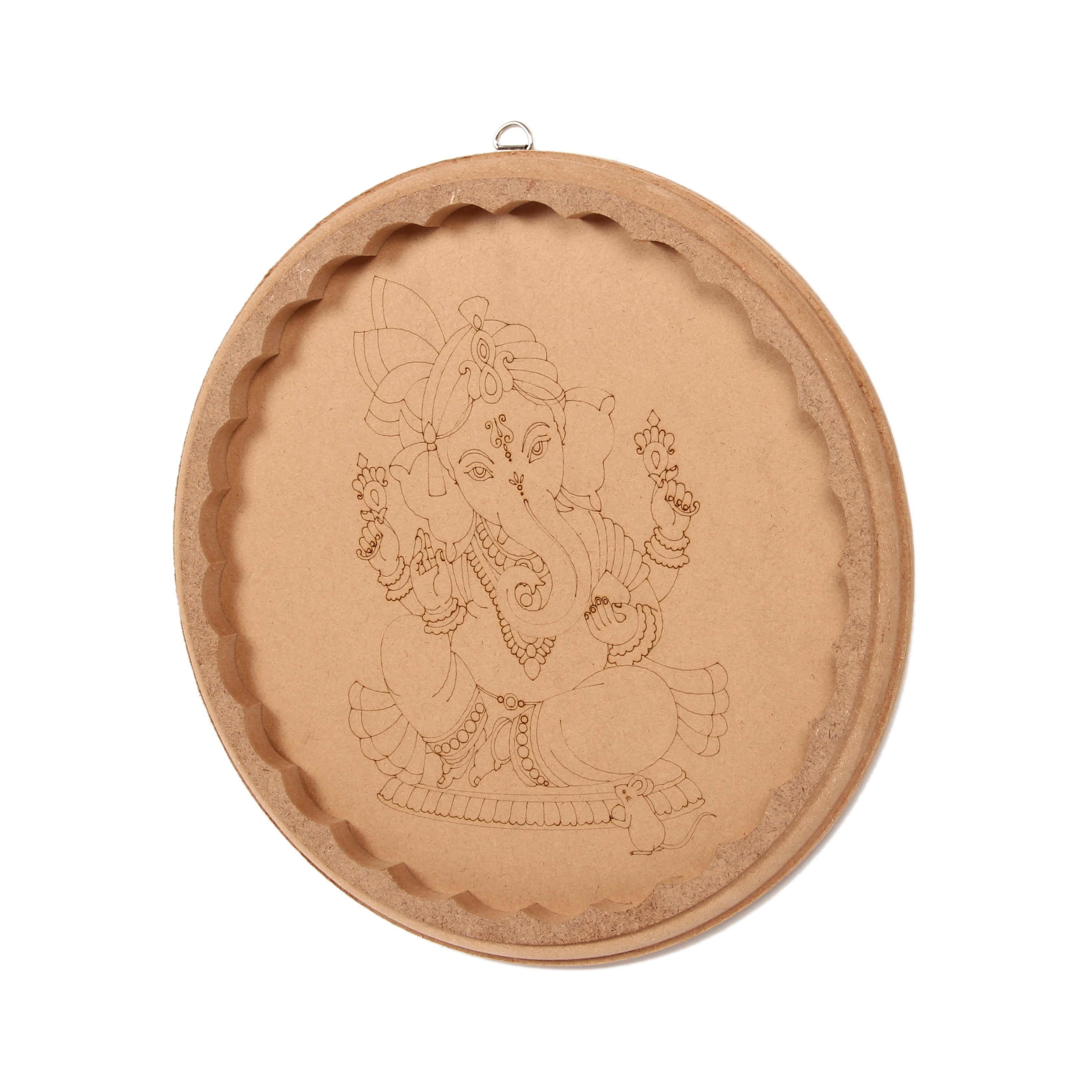 MDF Pre Marked Charming Ganesha With D Ring Hanging Hook 6Inch Dia 1Pc