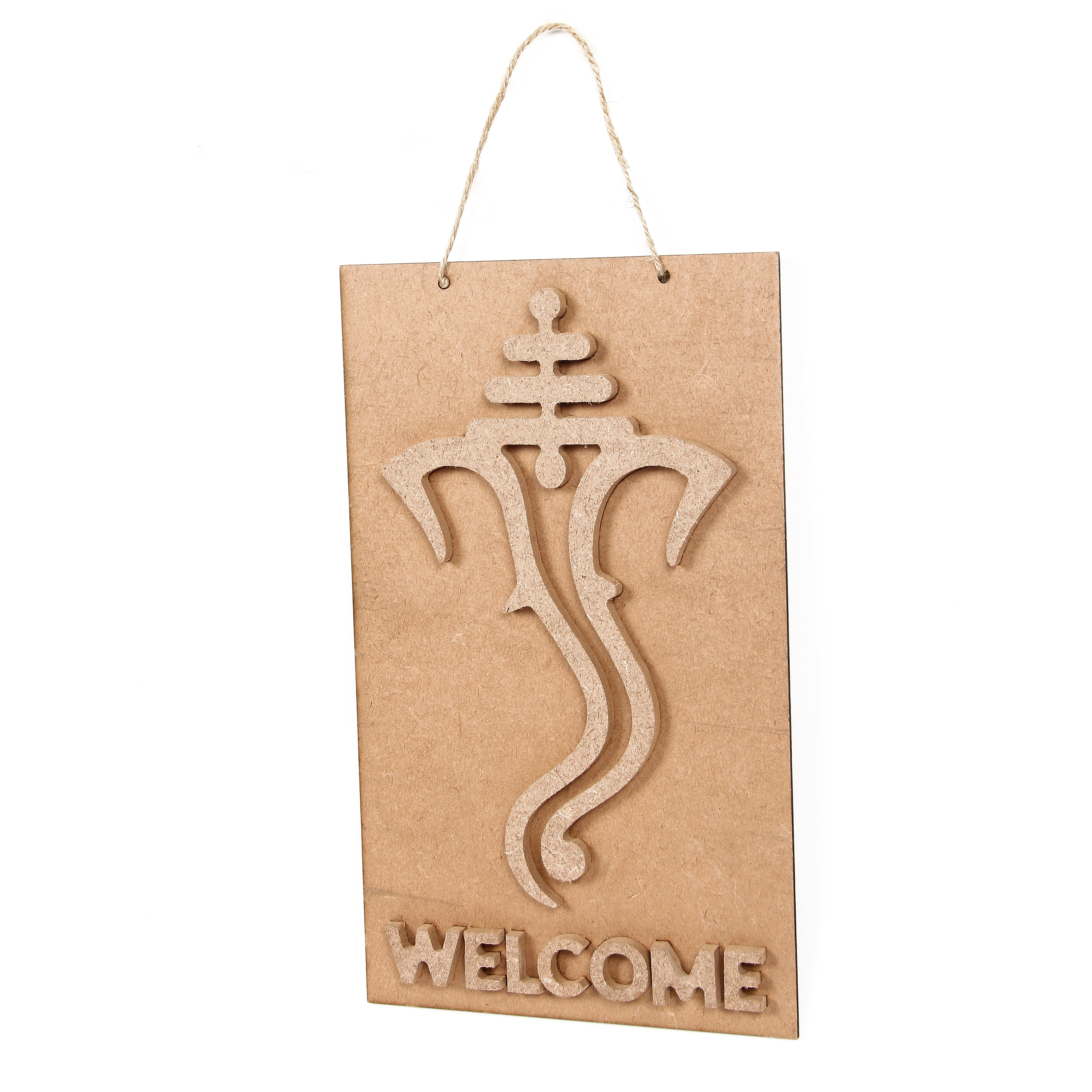 MDF Pre Marked Ganesha Welcome With Jute Hanging 6 X 10Inch 1Pc Lb