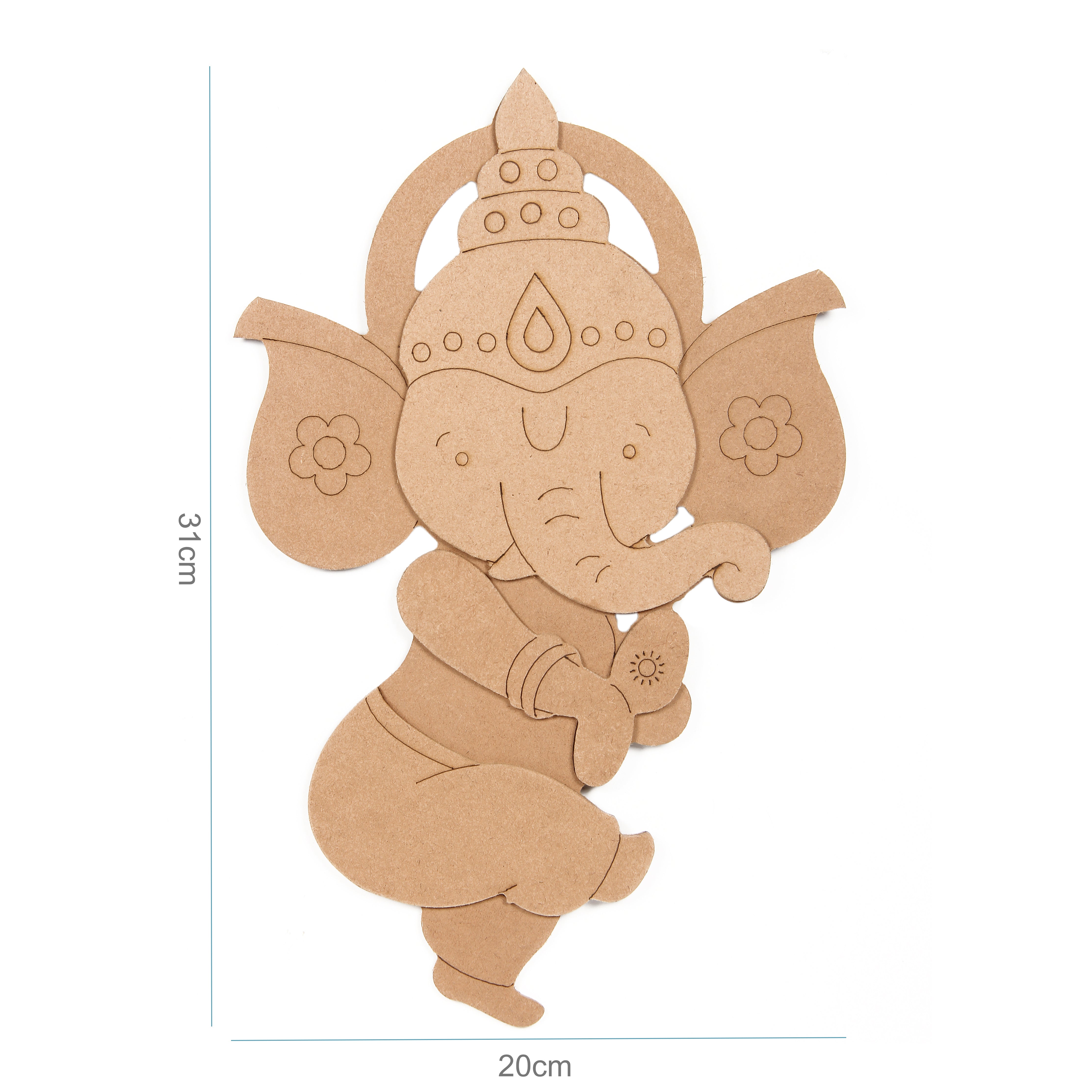 MDF Pre Marked Dancing Ganesha with Hanging Sawtooth - Hook Approx 12 X 8Inch - 1Pc