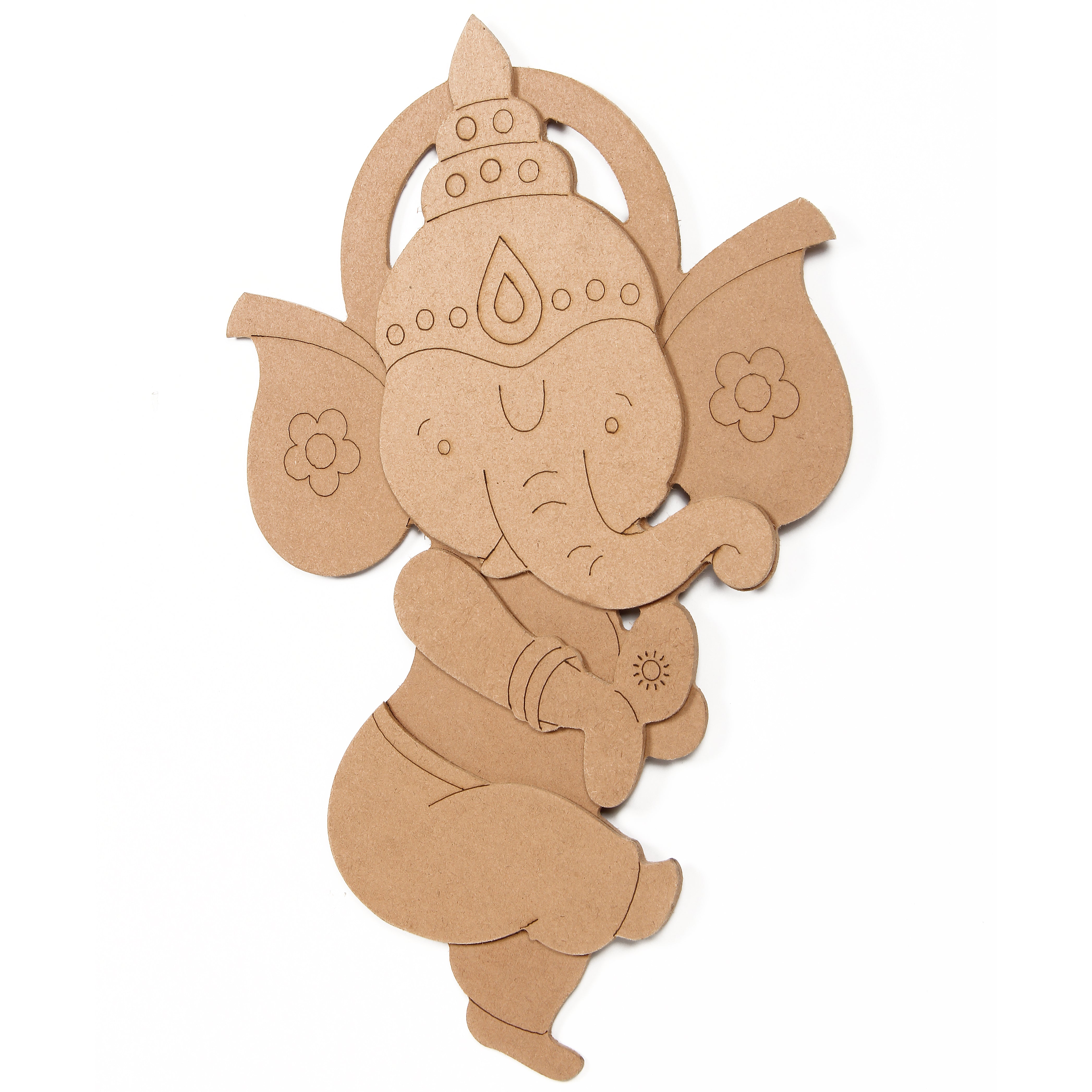 MDF Pre Marked Dancing Ganesha with Hanging Sawtooth - Hook Approx 12 X 8Inch - 1Pc
