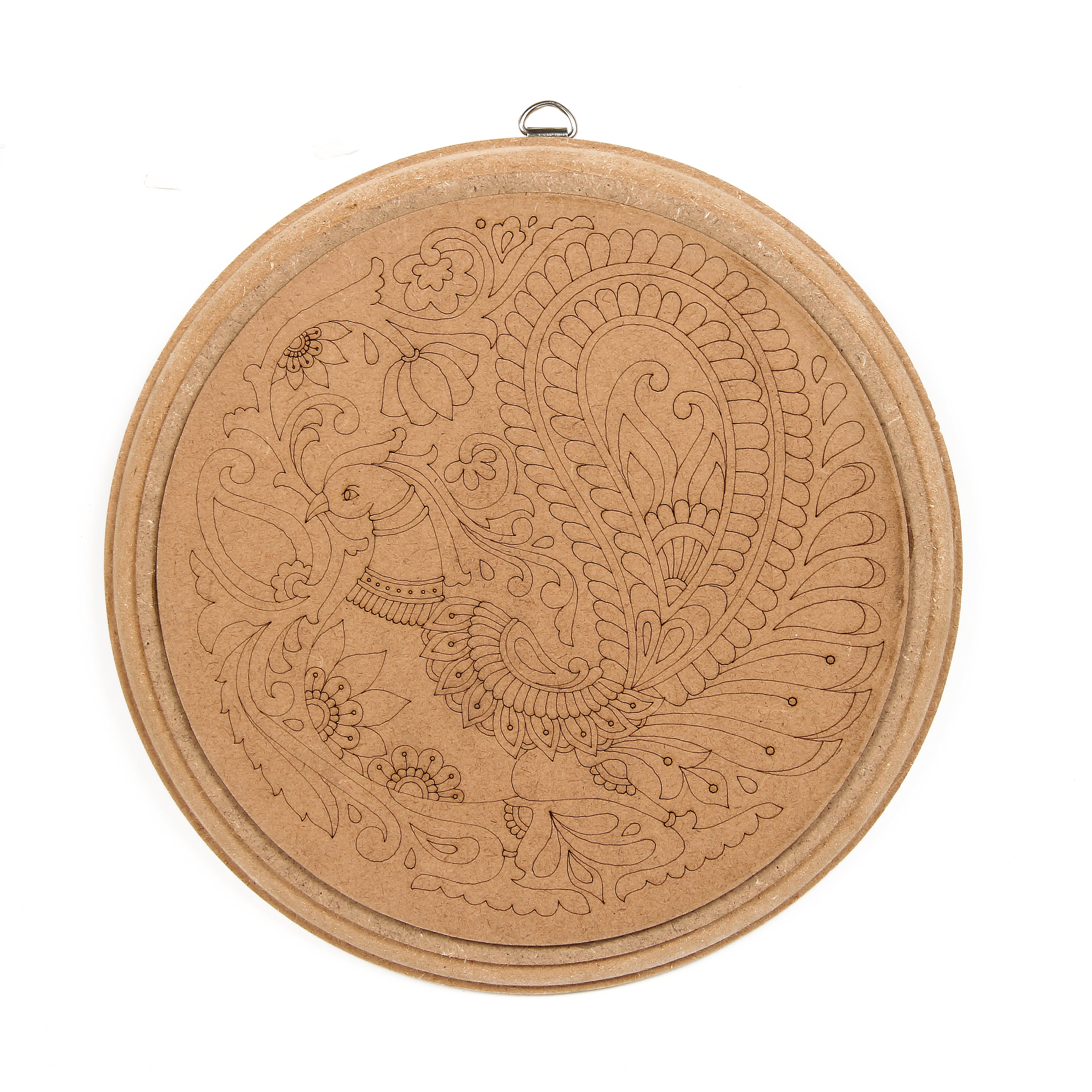 MDF Pre Marked Kalamkari Bird D Ring Hanging Hook 8Inch Dia 1Pc Lb