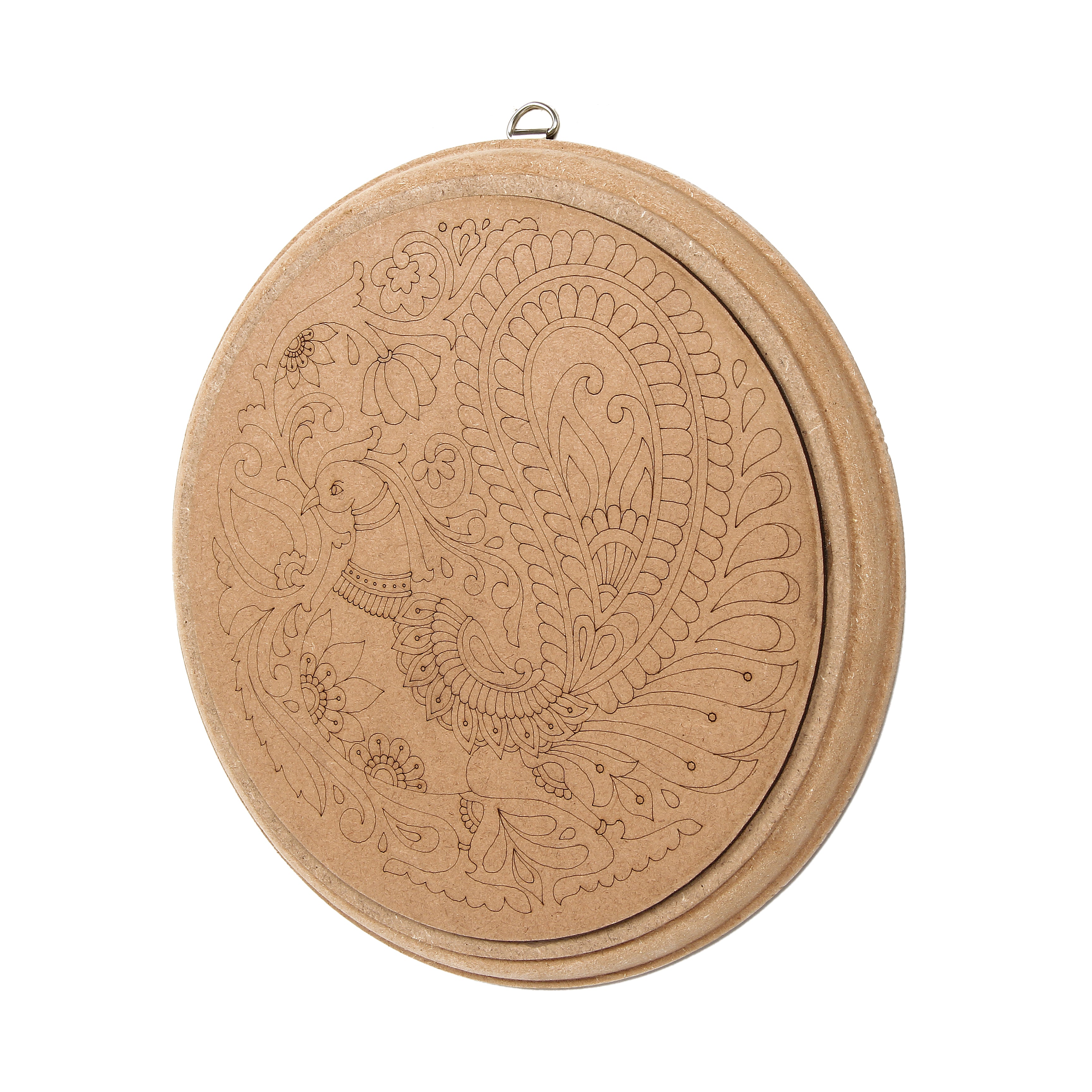 MDF Pre Marked Kalamkari Bird D Ring Hanging Hook 8Inch Dia 1Pc Lb