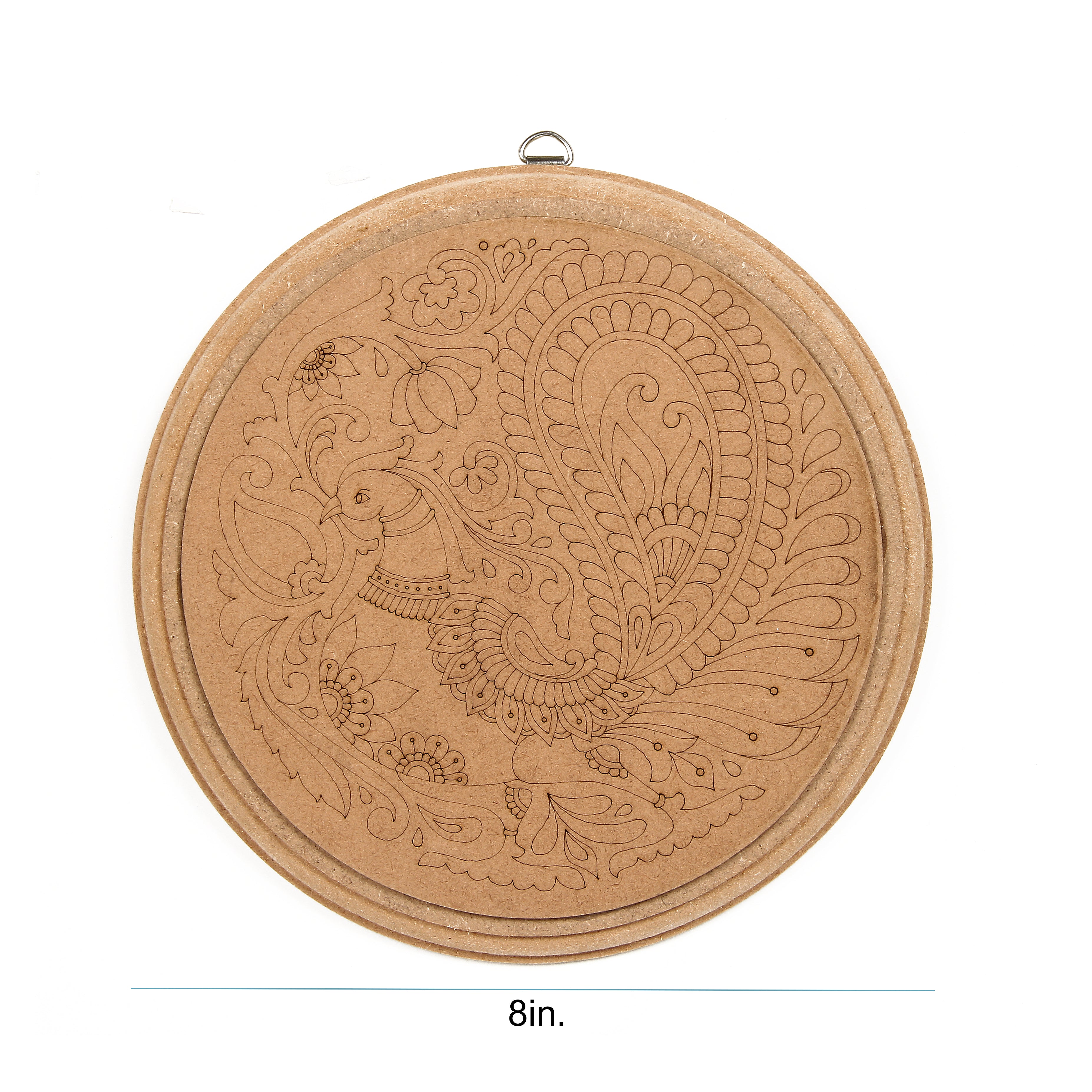 MDF Pre Marked Kalamkari Bird D Ring Hanging Hook 8Inch Dia 1Pc Lb