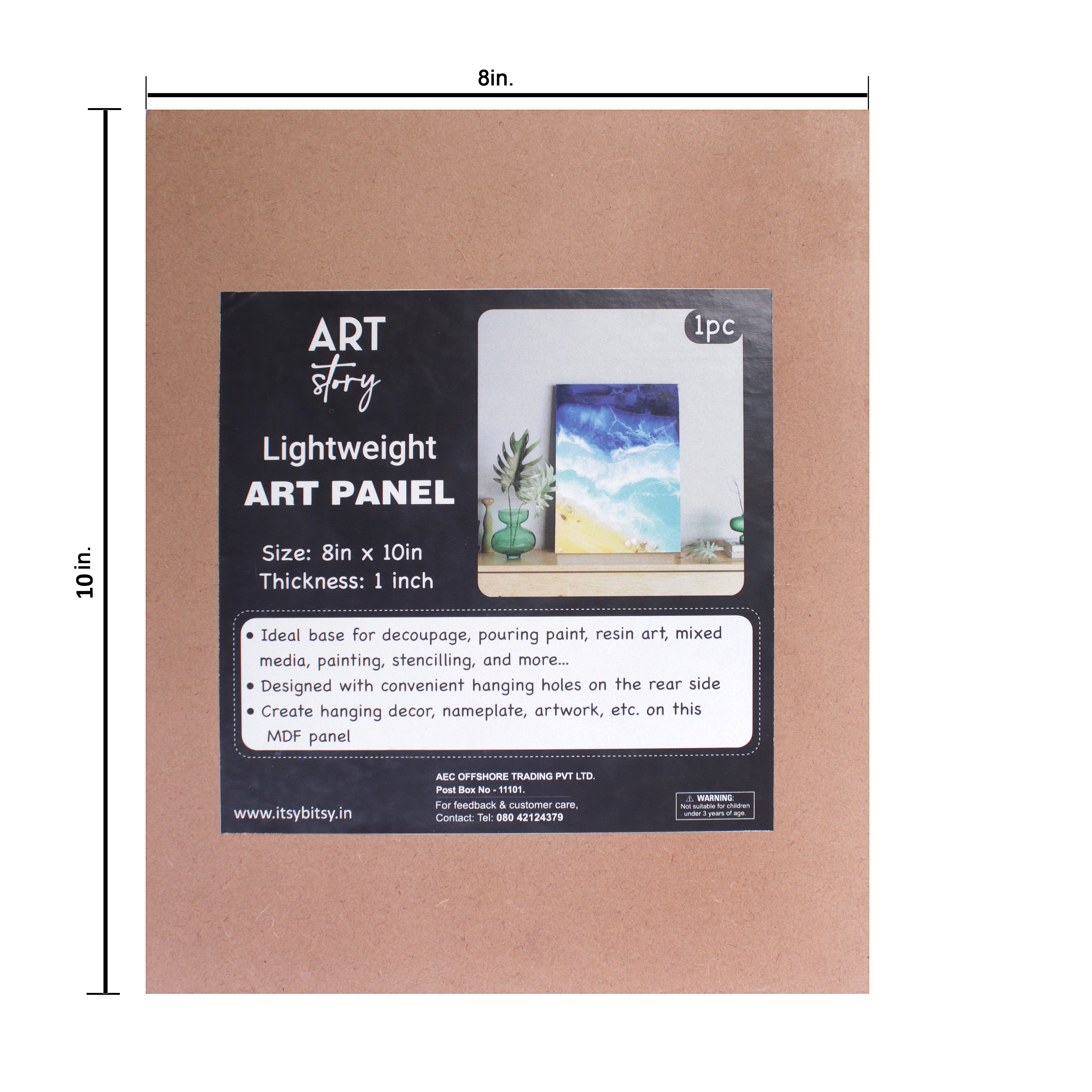 MDF Light Weight Art Panel 8 X 10 X 1Inch 5.5Mm Thick 1Pc Sw Lb