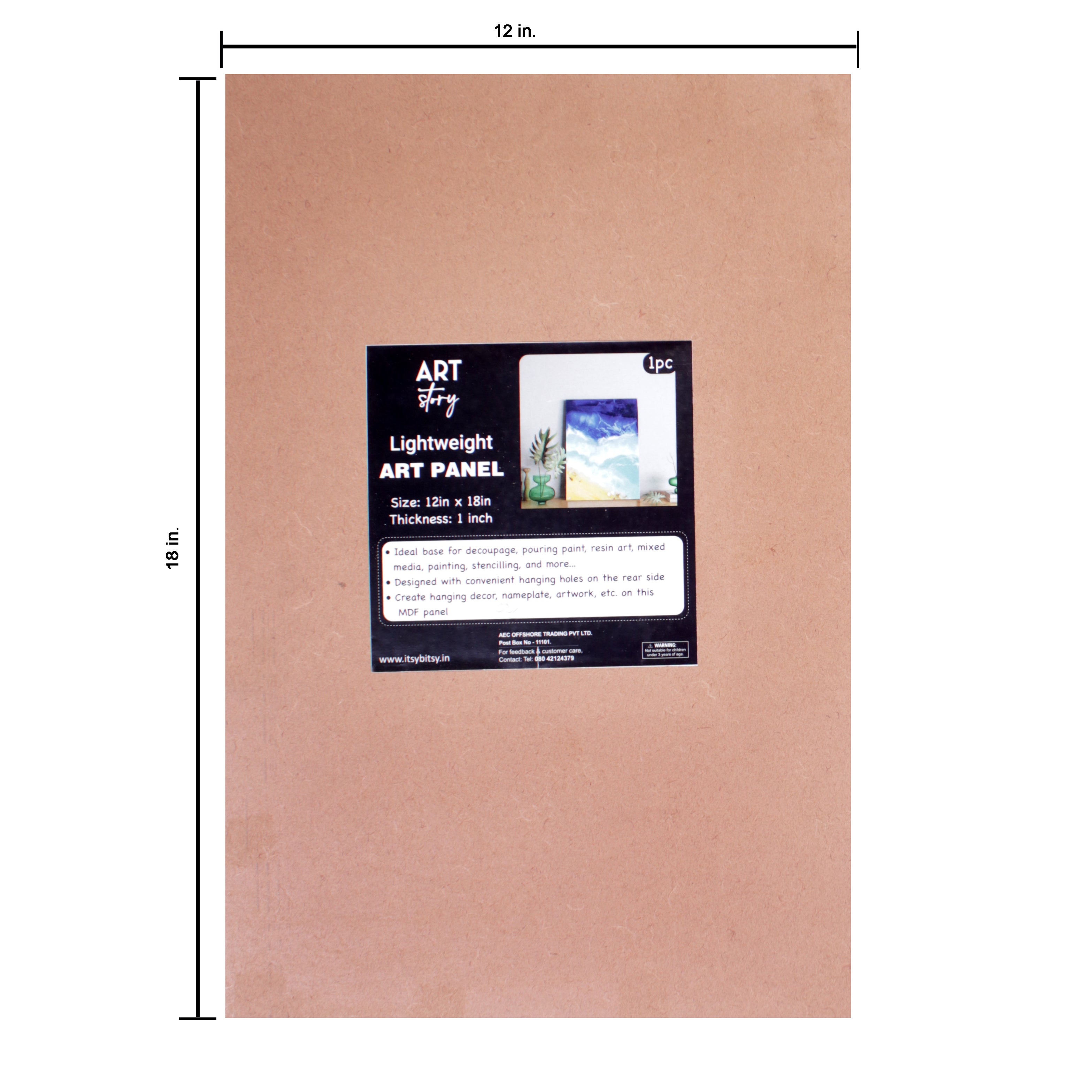 MDF Light Weight Art Panel 12 X 18 X 1Inch 5.5Mm Thick 1Pc Sw Lb