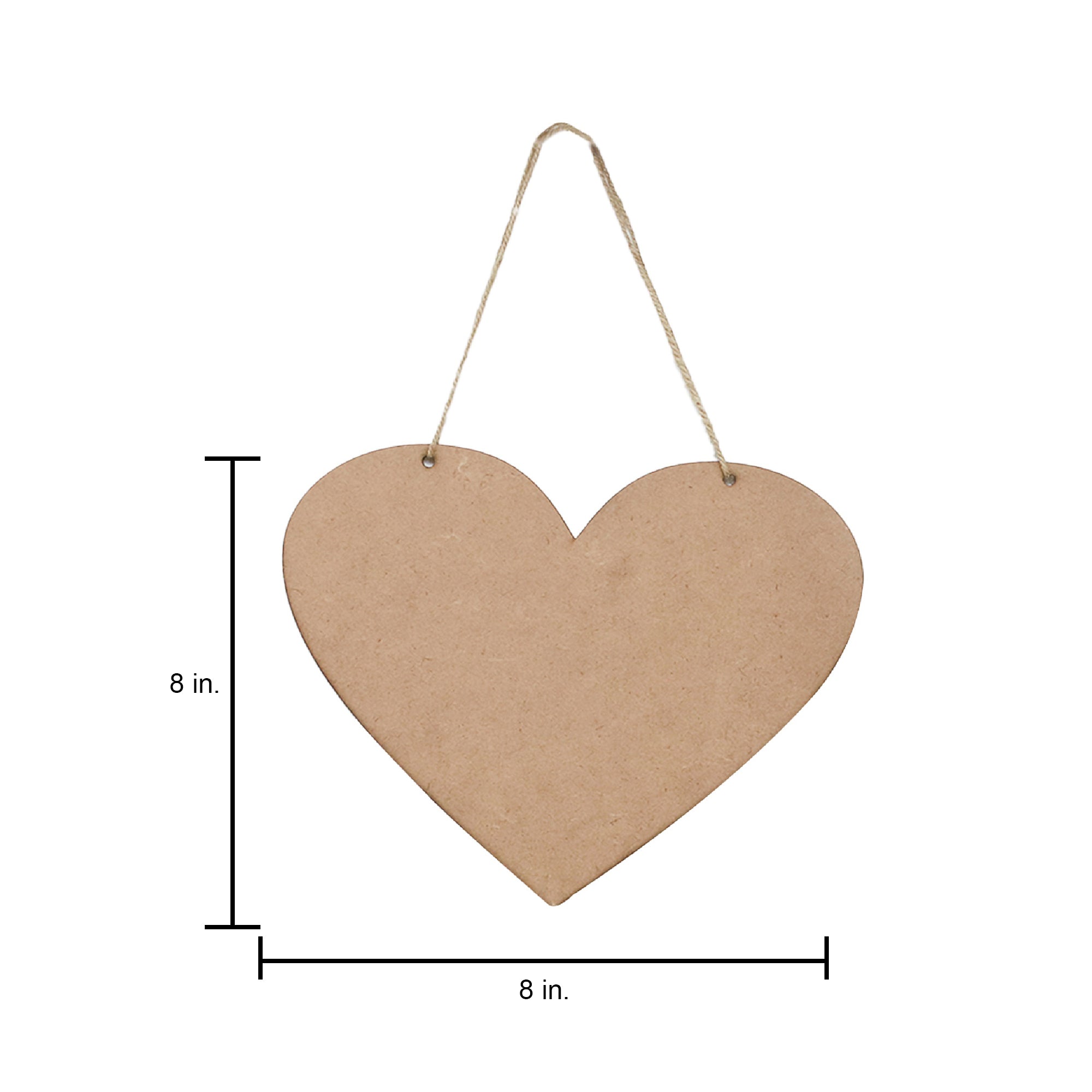 MDF Hanging Heart With Jute Twine 8 X 8Inch 5.5Mm Thick 1Pc Pb Lb