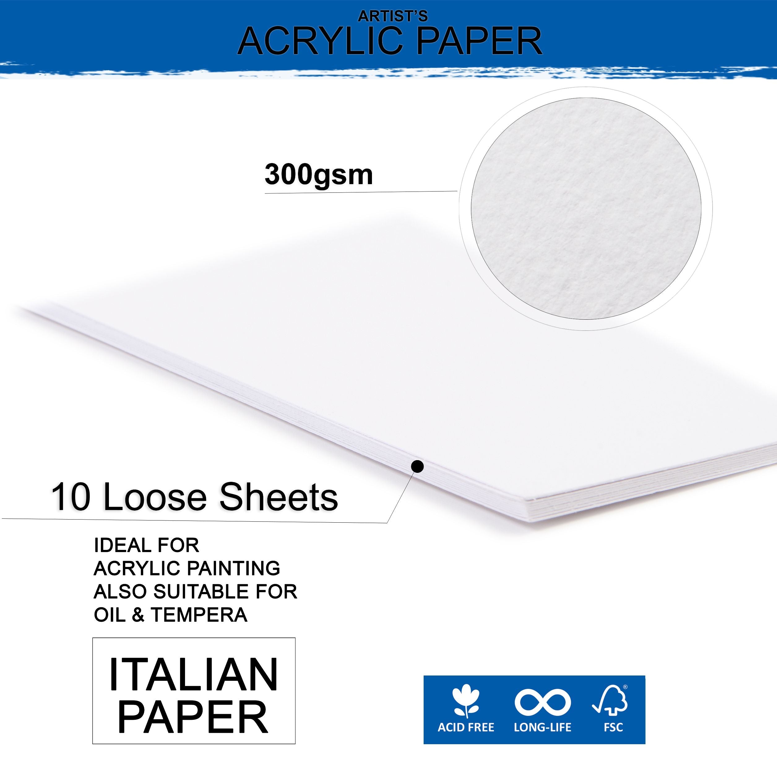 Artist`s Acrylic Paper A4 Size 300 Gsm Pack Of 10 Sheets