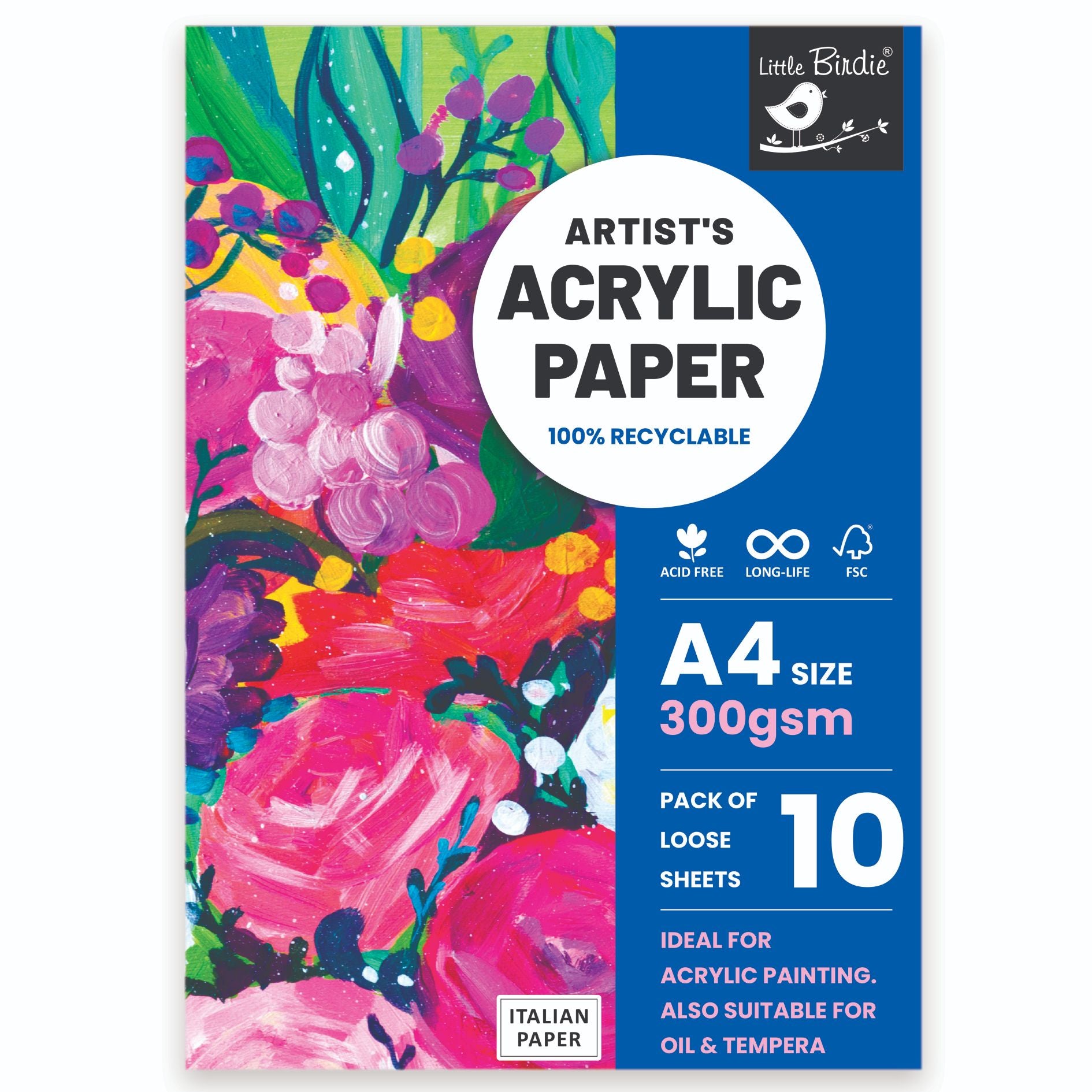 Artist`s Acrylic Paper A4 Size 300 Gsm Pack Of 10 Sheets