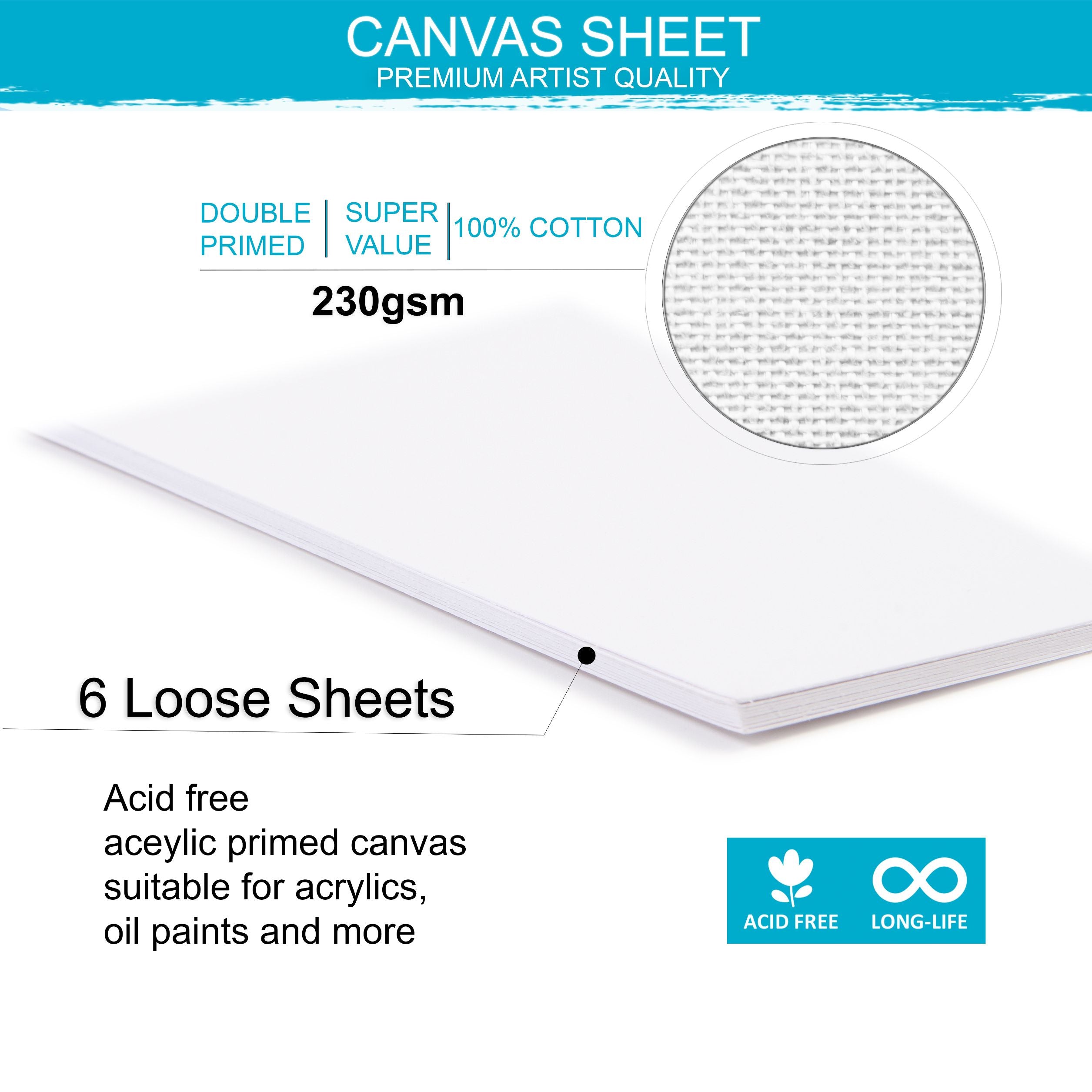 Premium Artist Canvas Sheets A4 Size 230 Gsm Pack Of 6 Sheets