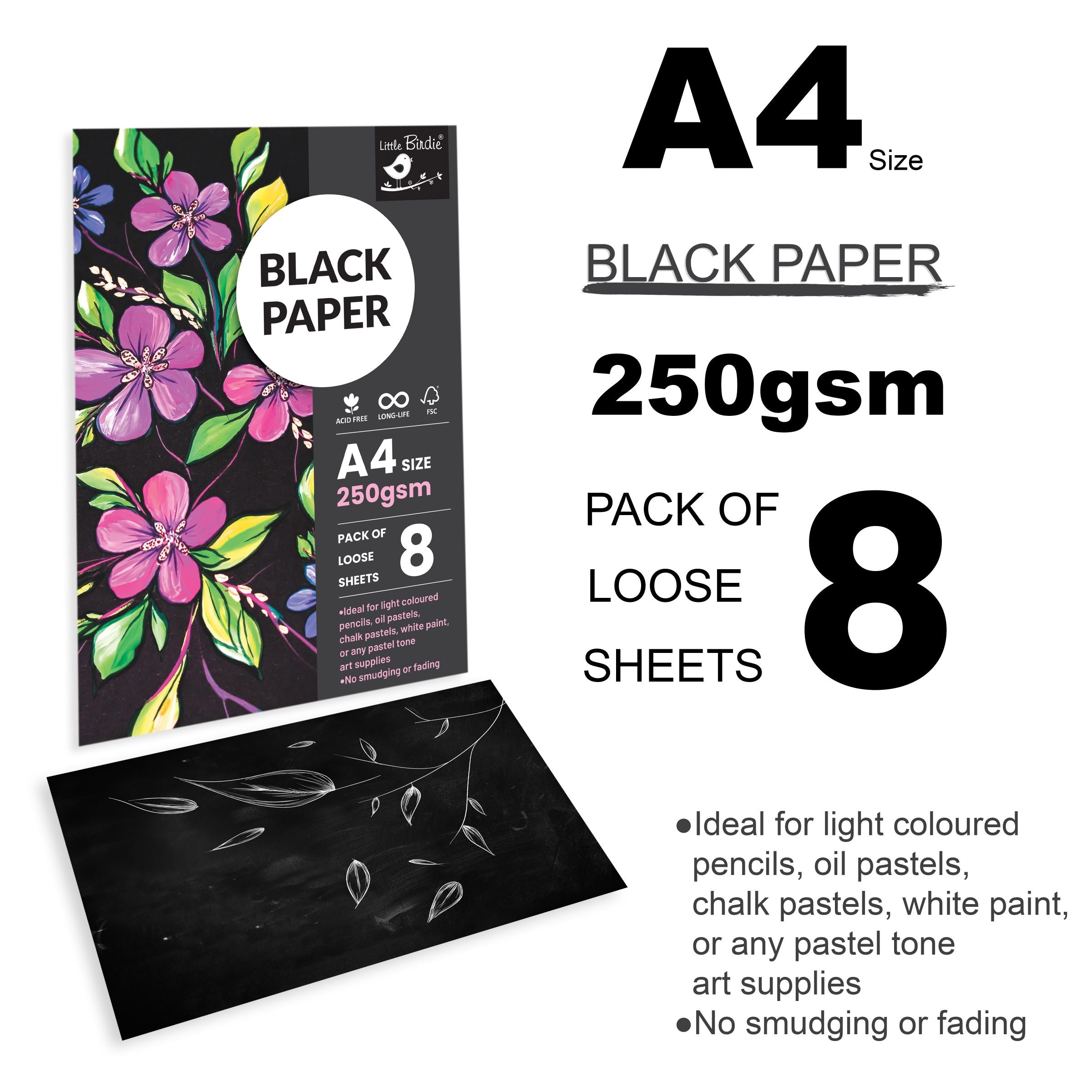 Black Paper A4 Size 250 Gsm Pack Of 8 Sheets Pb Lb