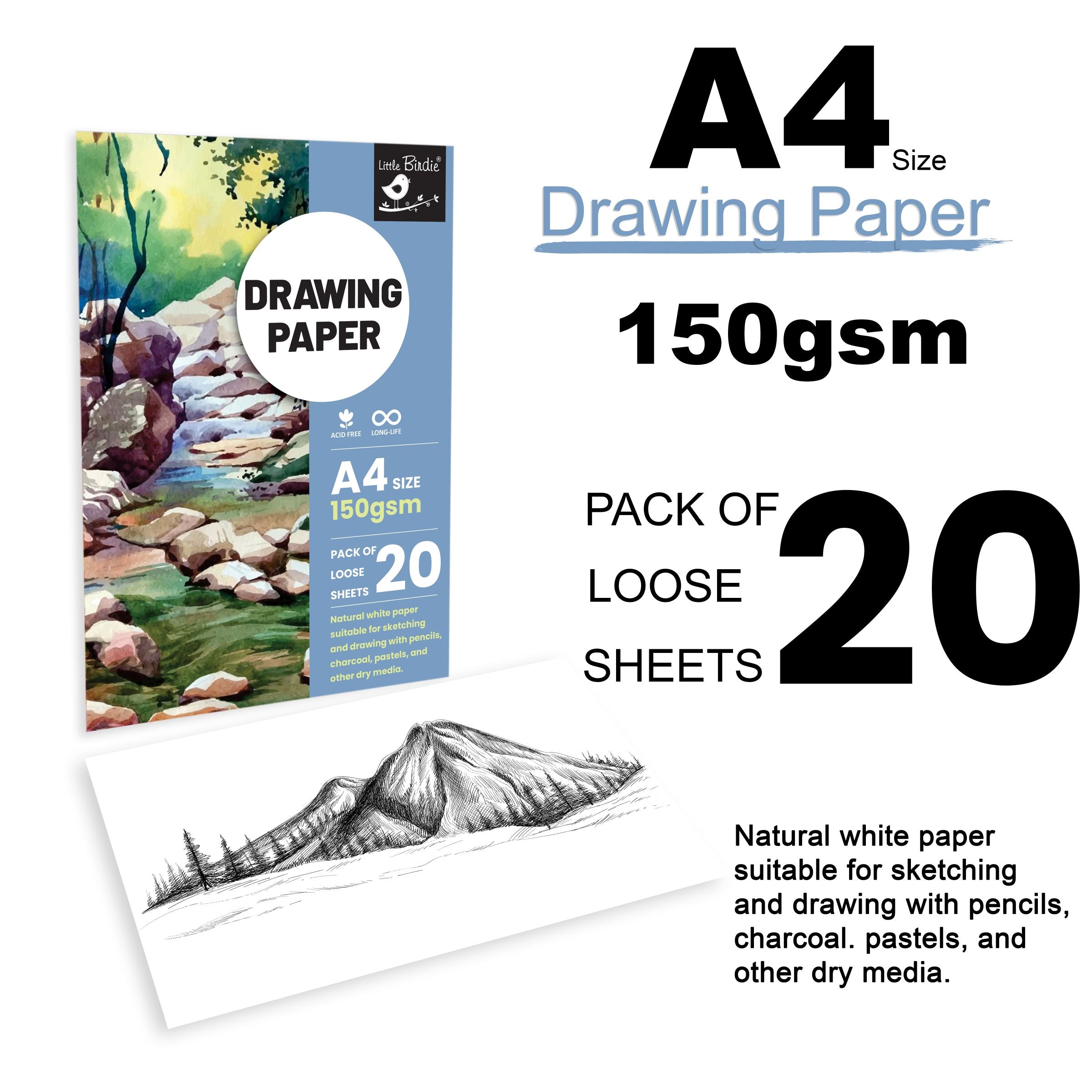 Drawing Paper A4 Size 150 Gsm Pack Of 20 Sheets