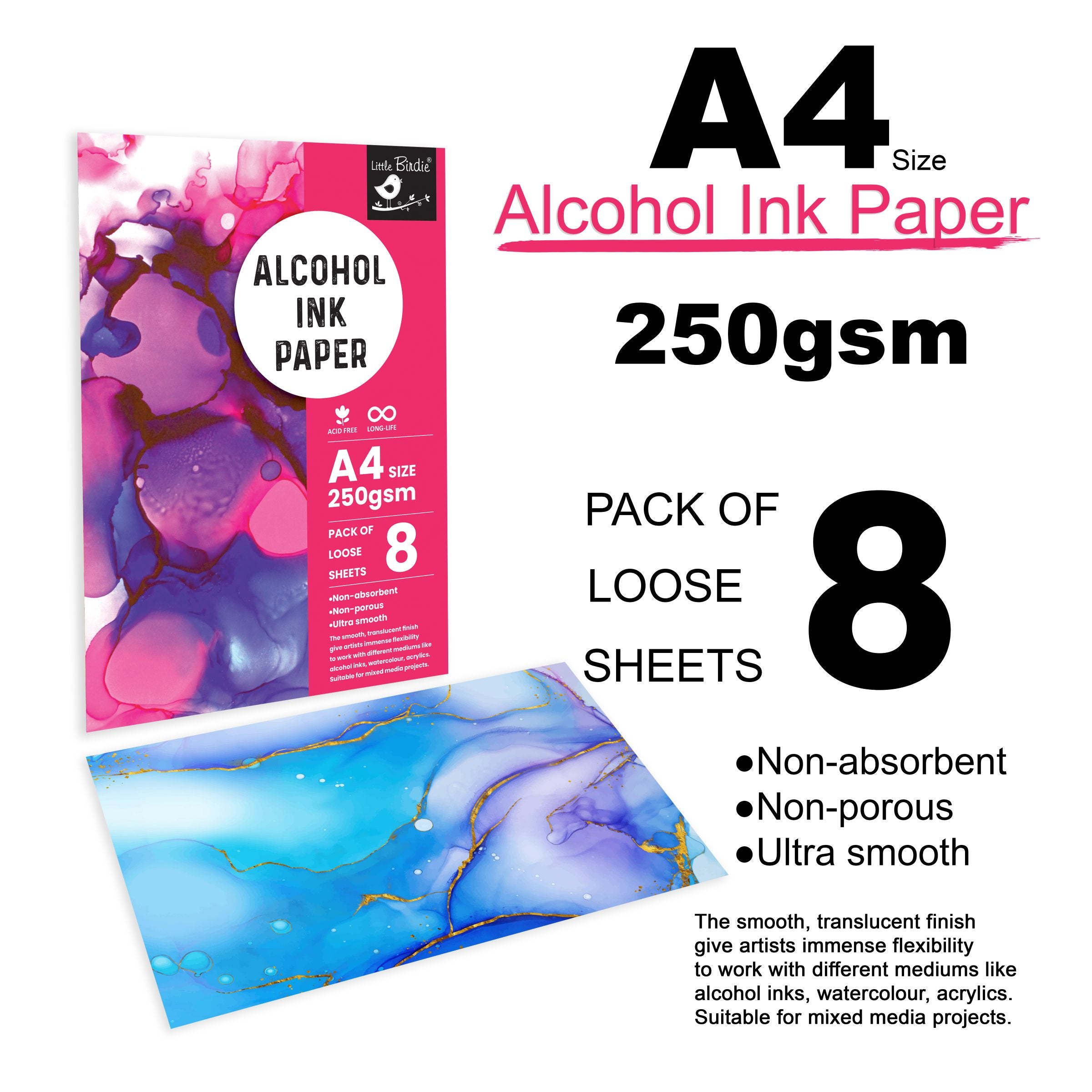 Alcohol Ink Paper A4 Size 250 Gsm Pack Of 8 Sheets Pb Lb