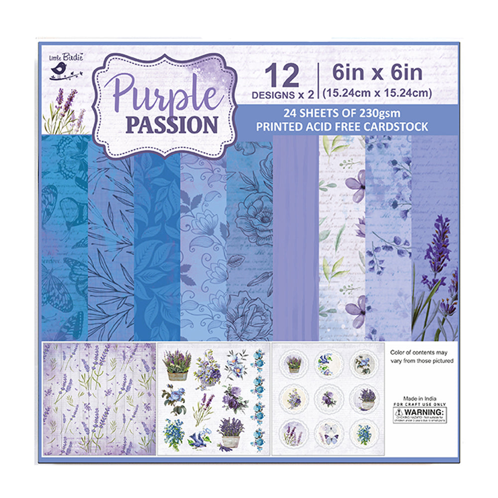 Paper Pack 6In X 6In 12Des X 2 Purple Passion 24Sheets 250Gsm Lb