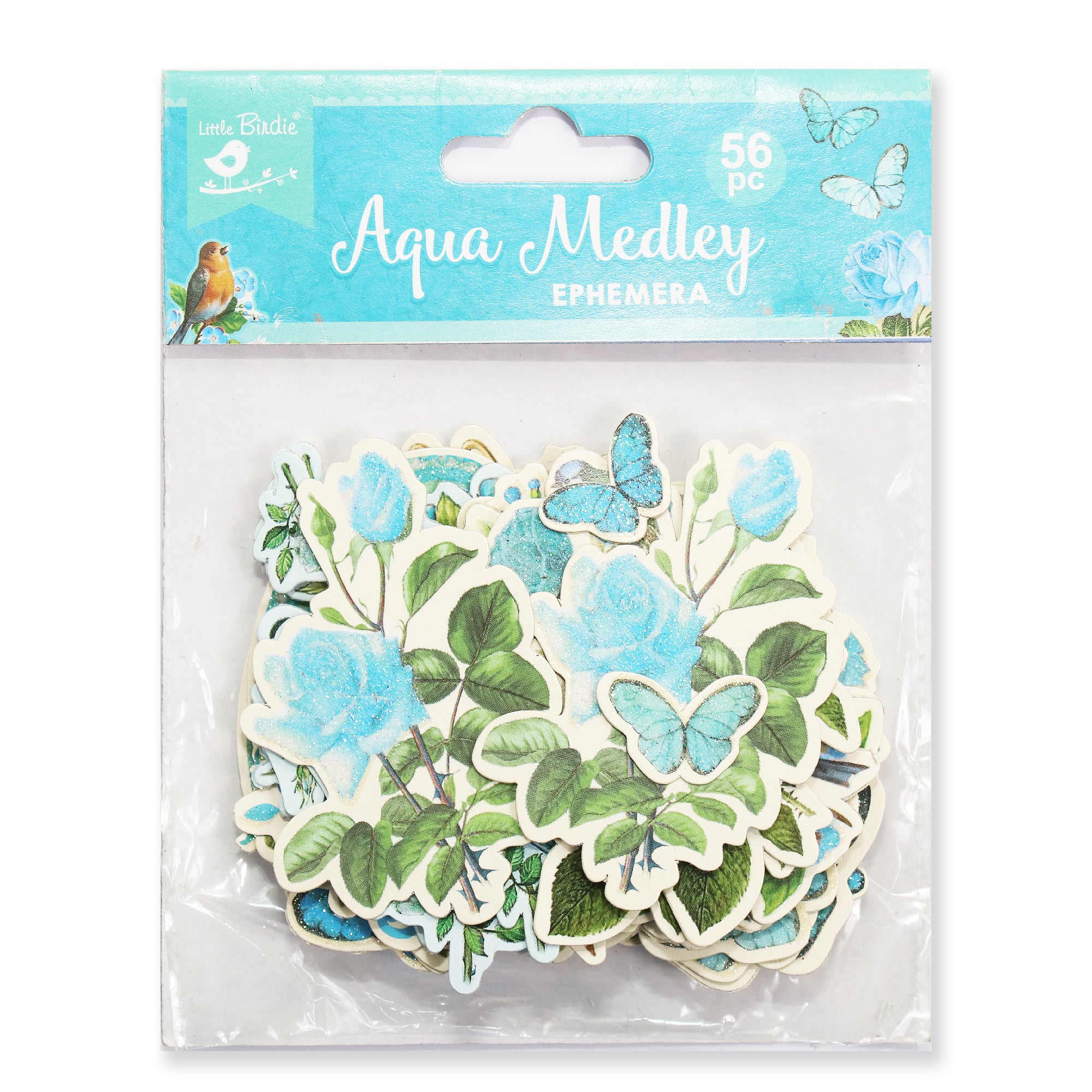 Aqua Medley Ephemera Stickers 56pcs