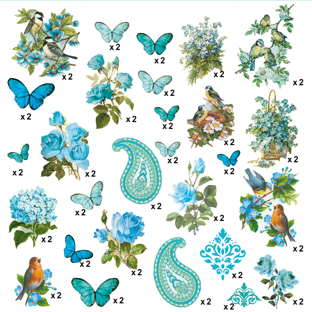 Aqua Medley Ephemera Stickers 56pcs