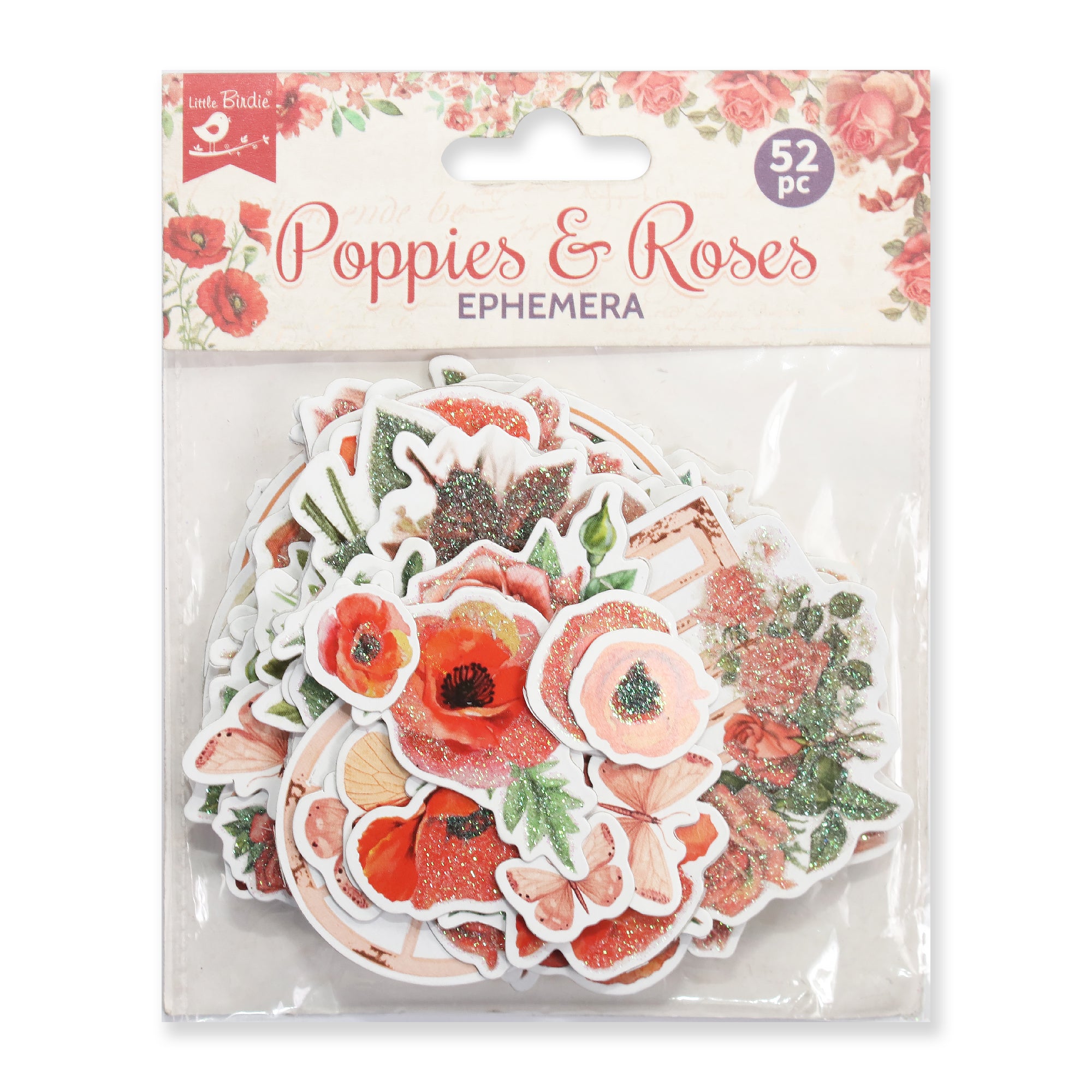 Poppies & Roses Ephemera Stickers 52pcs