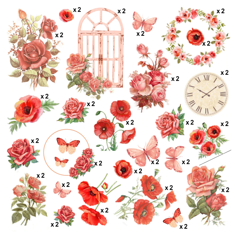 Poppies & Roses Ephemera Stickers 52pcs