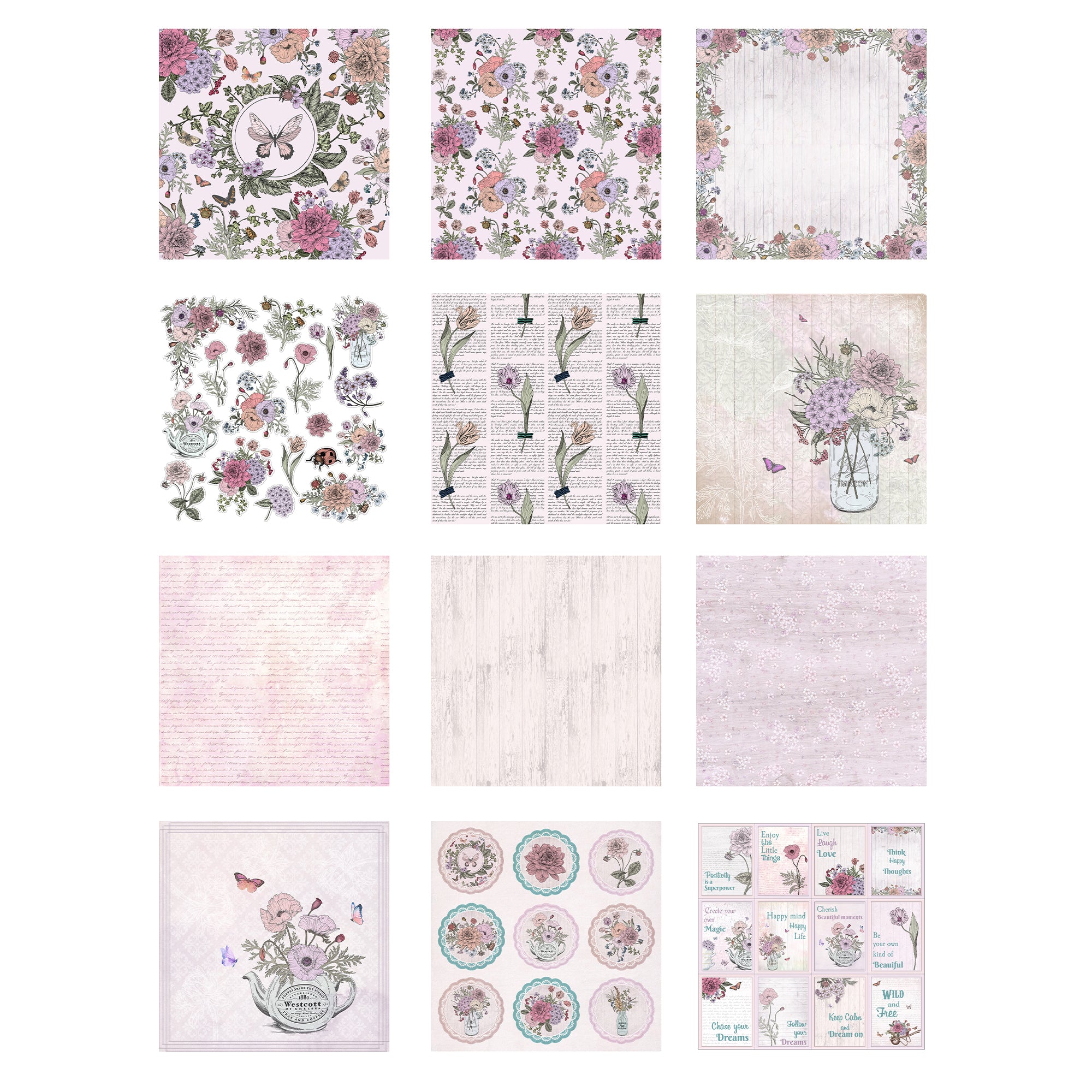 Printed Cardstock Pack - Botanical Garden, 12 X 12inch, 12Designs, 250gsm, 12Sheets