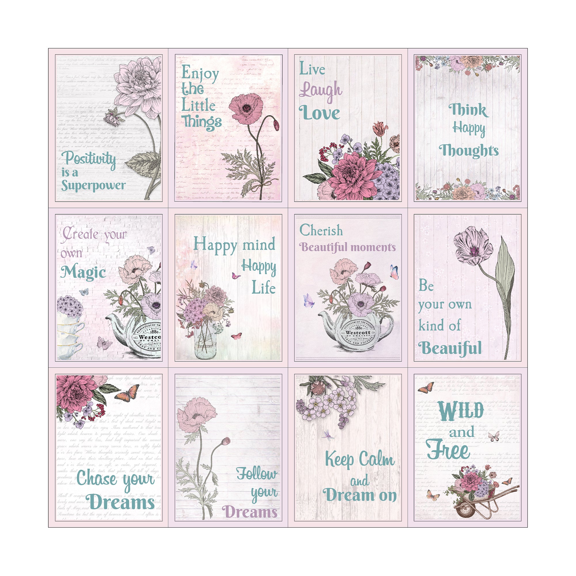Printed Cardstock Pack - Botanical Garden, 12 X 12inch, 12Designs, 250gsm, 12Sheets
