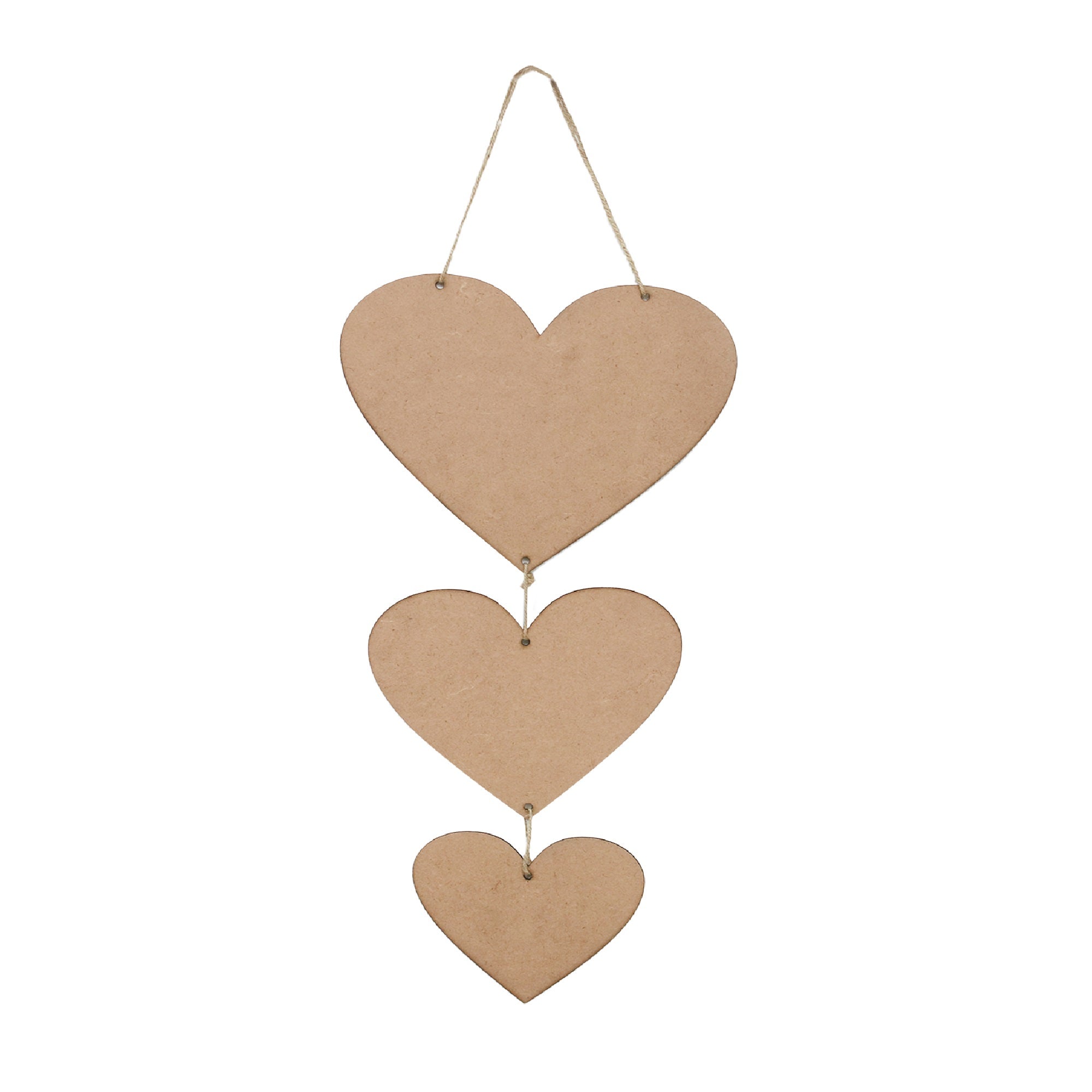 MDF Hanging Heart With Jute Twine 10 X 8Inch 8 X 6.5Inch 6 X 5Inch 5.5Mm Thick 3Pc Pb Lb
