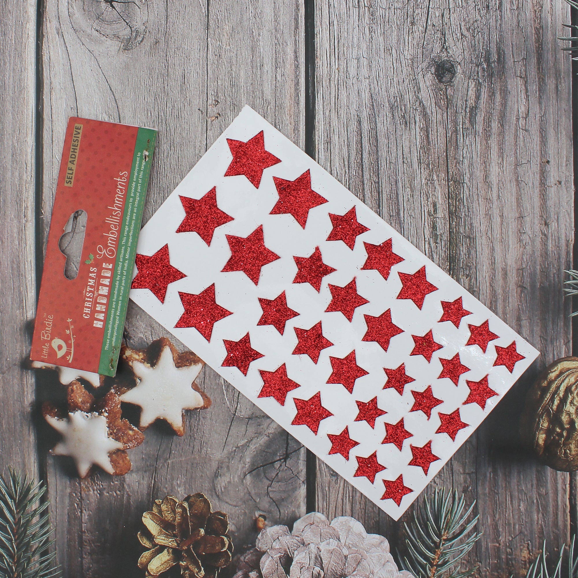 Christmas Glitter Sticker Stickers Stars Red 33pcs