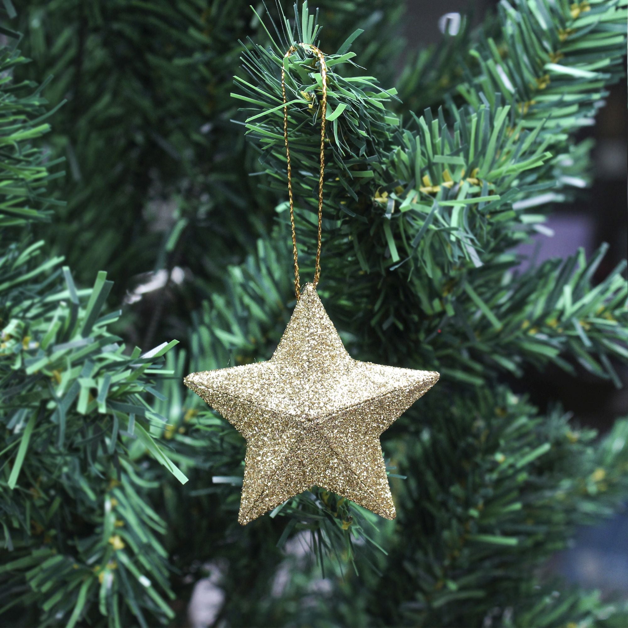Handmade Christmas Ornaments - 3D Glitter Stars, 2.5inch, Gold, 6pc