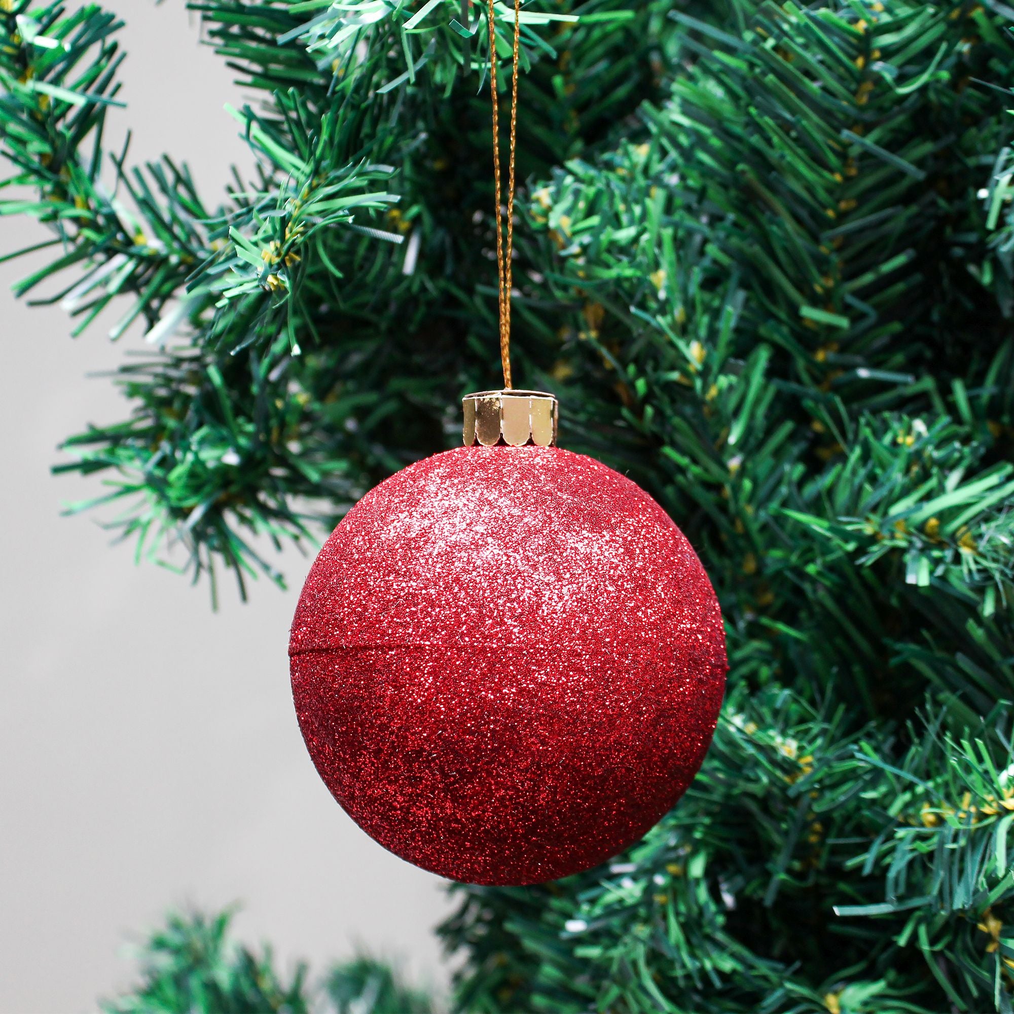 Handmade Christmas Ornaments - Glitter Baubles, 70mm, Red, 4pc