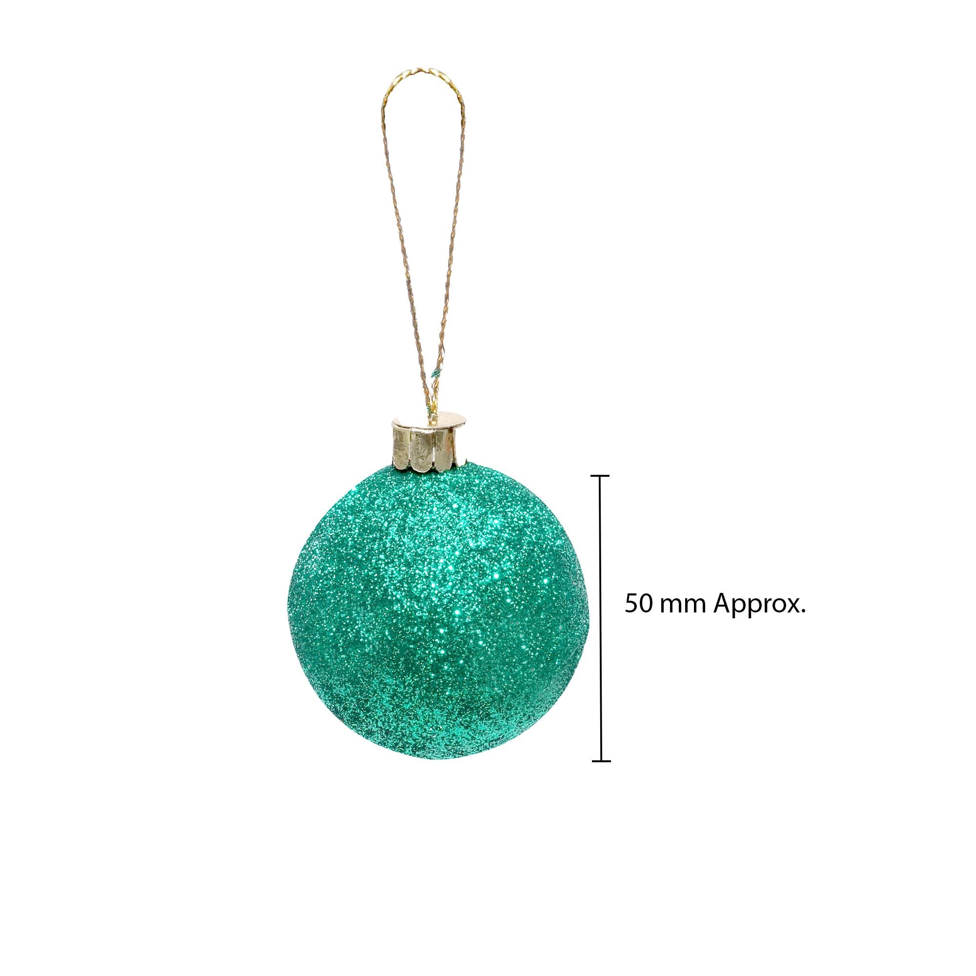 Handmade Christmas Ornaments - Glitter Baubles, 50mm, Assorted Colours - Gold, Red, Green, Silver, 8pc