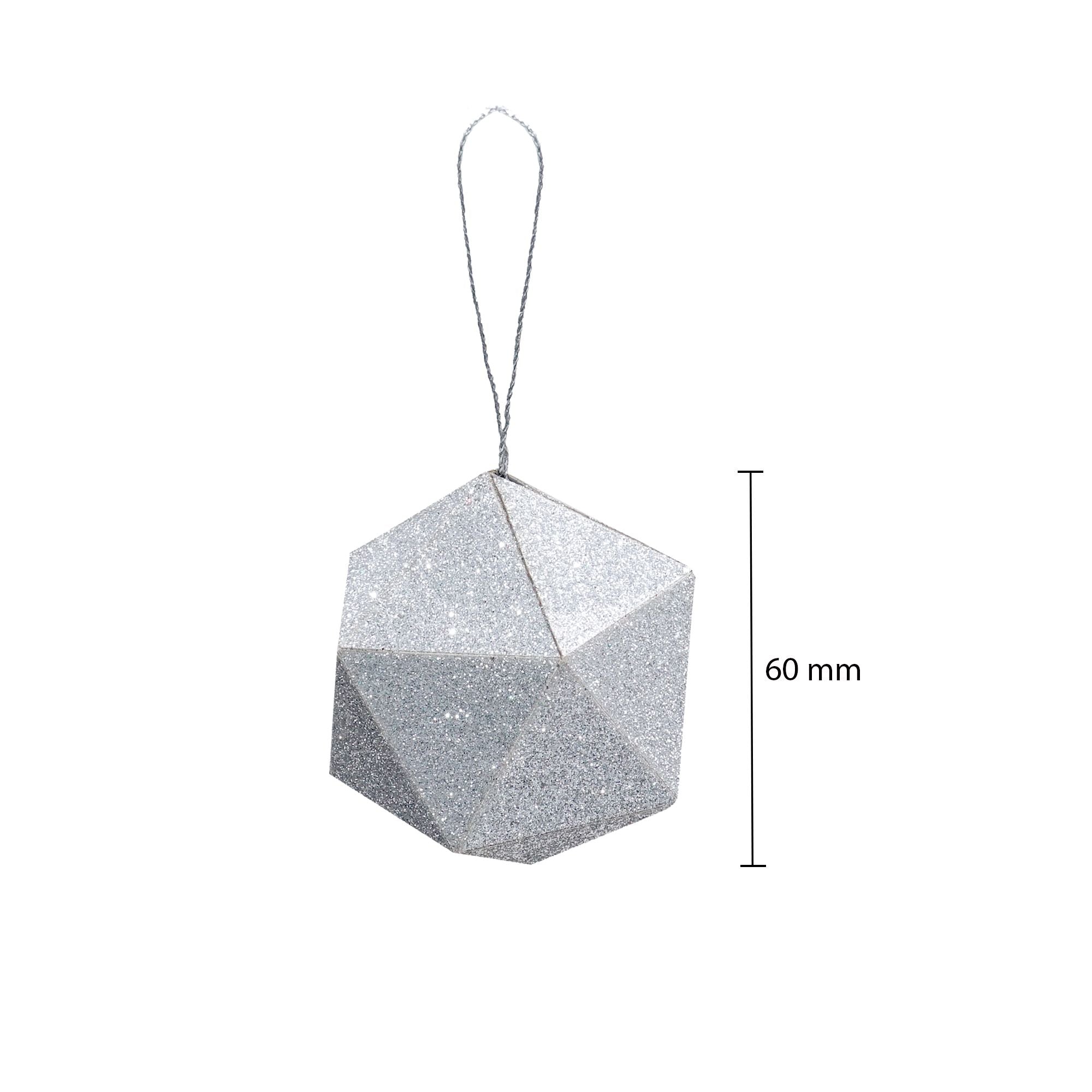 Handmade Christmas Trapezoid Hanging  Glitter Ornaments, 60mm, Assorted Colours- Gold, Red, Green, Silver, 6pc