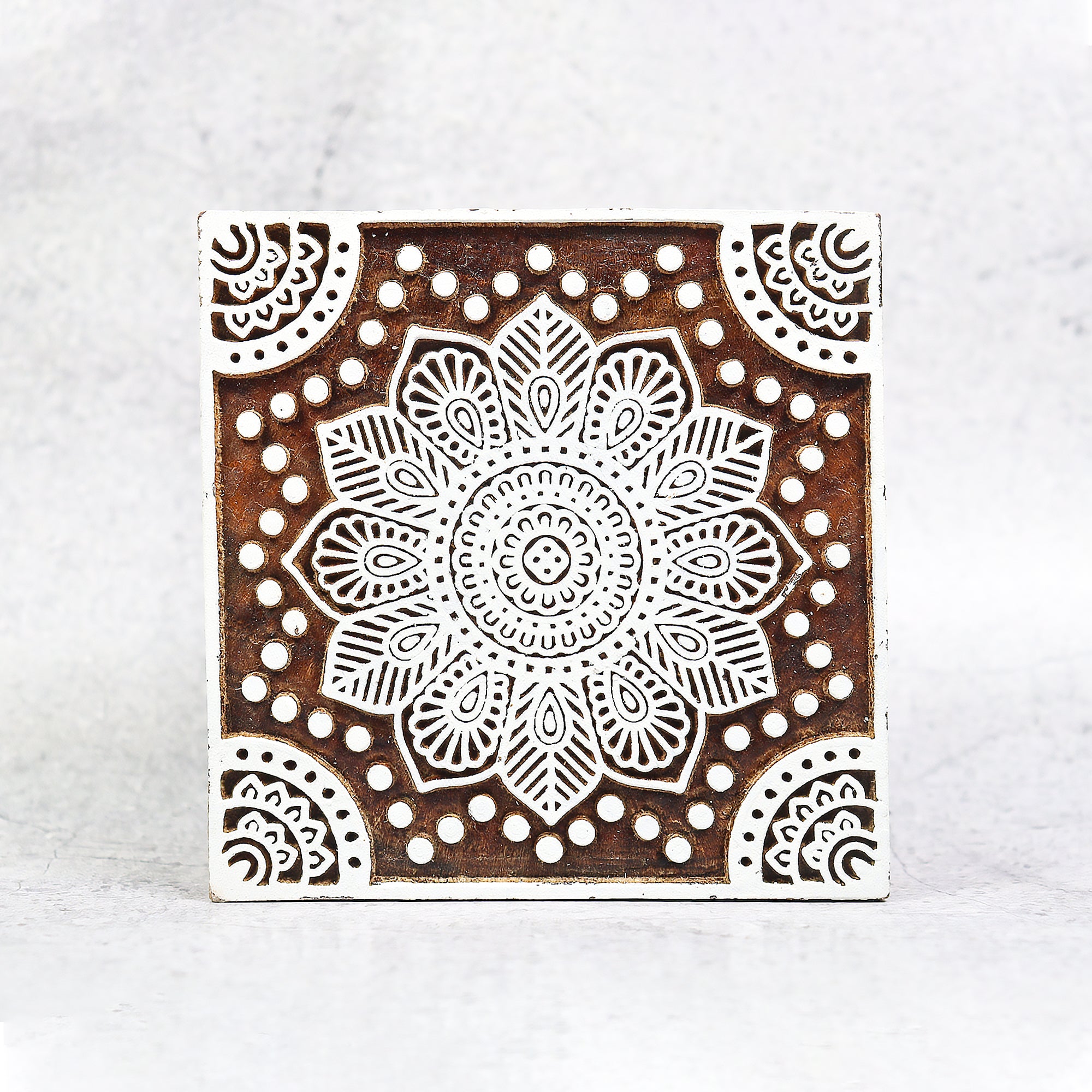 Hand Carved Wooden Printing Block Delicate Mandala W 4inch X L 4inch 1pc