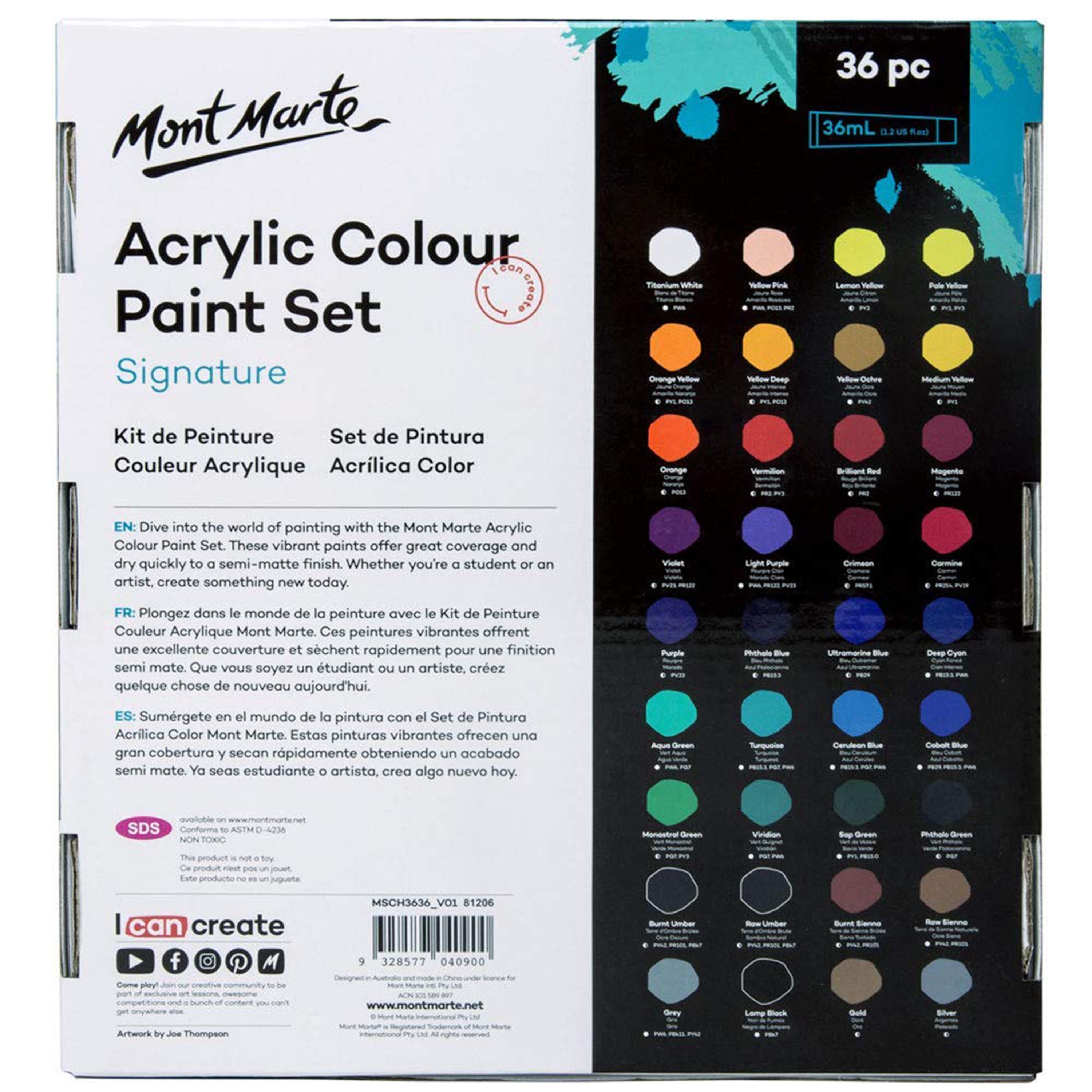 Mont Marte Signature Acrylic Paint Set 36Pc X 36ML