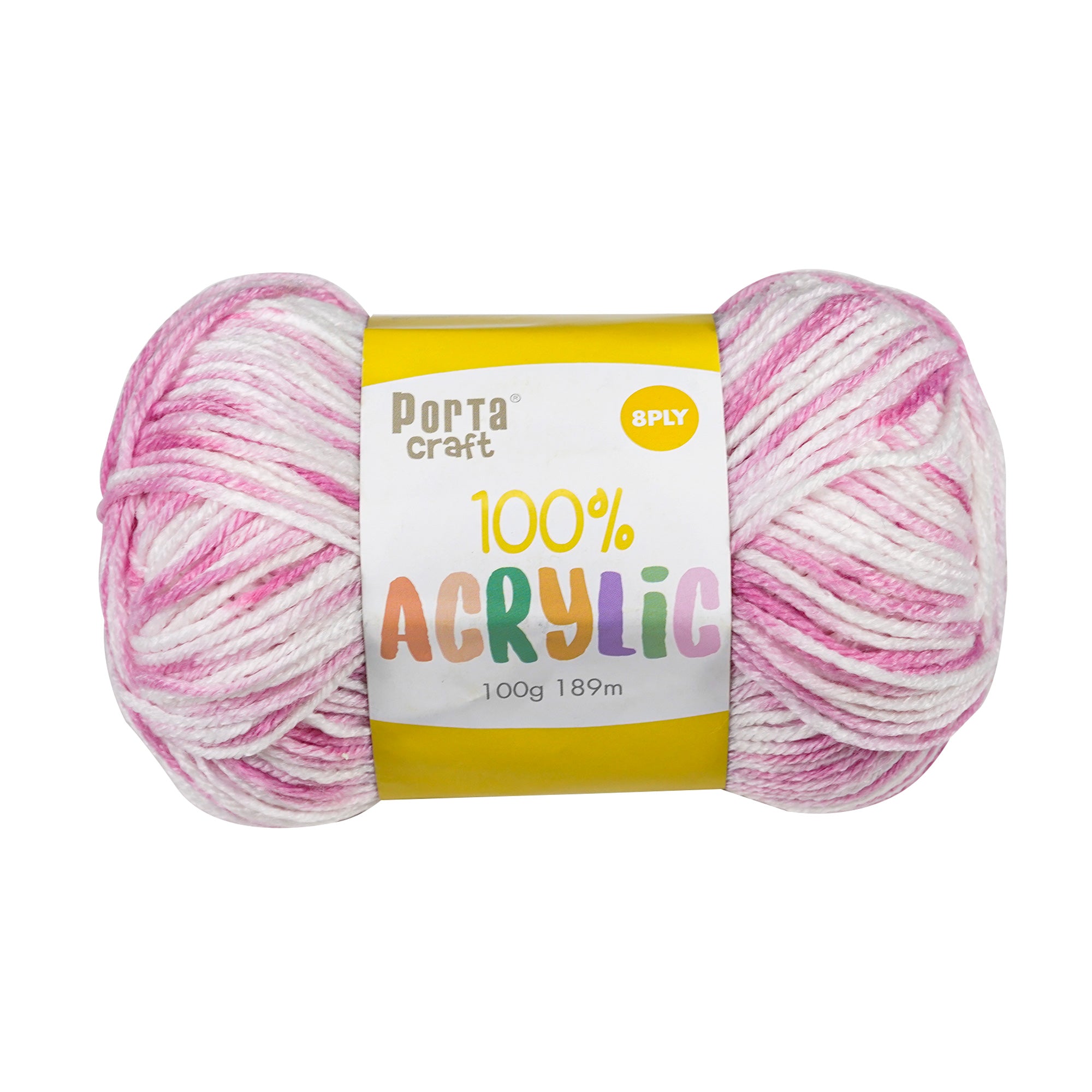 Porta Craft Acrylic Yarn 100% 100Gm 189M 8Ply Multi Pinkie Pie - VC