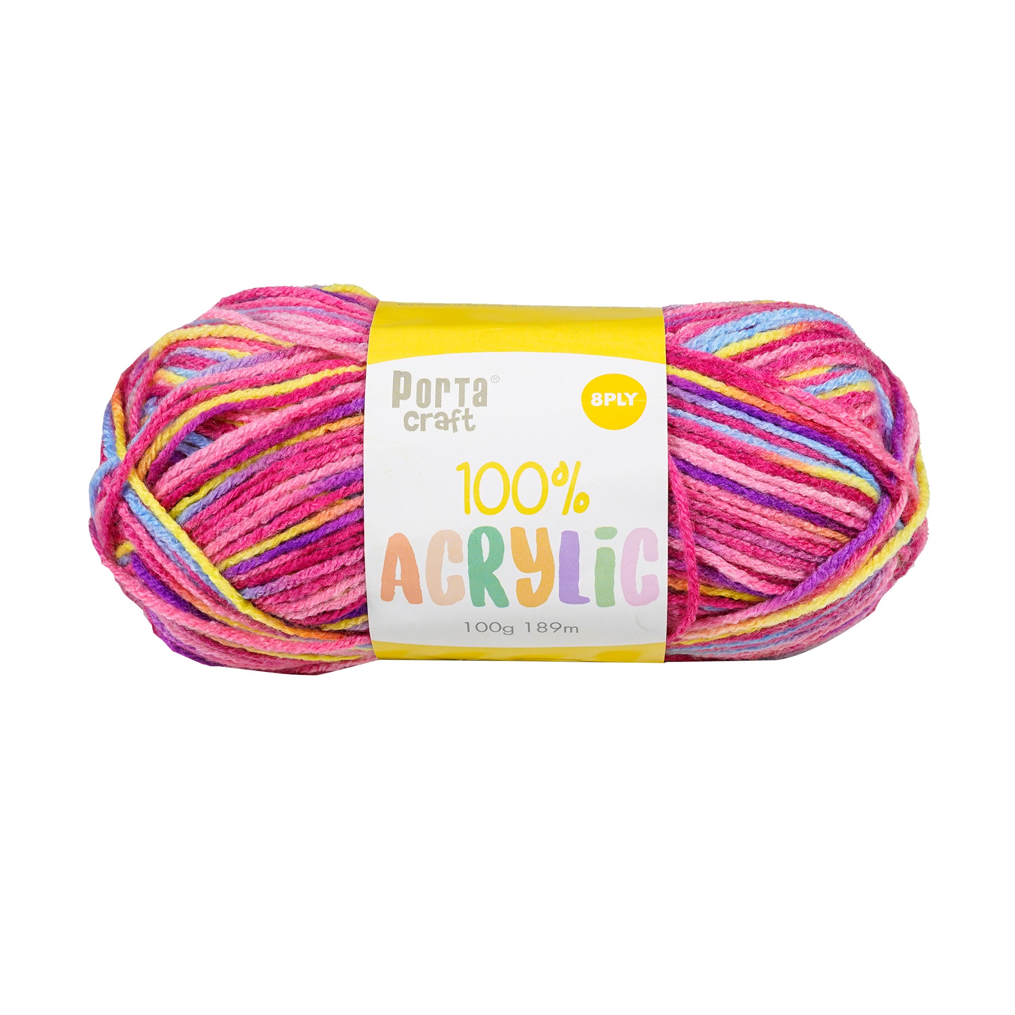 Porta Craft Acrylic Yarn 100% 100Gm 189M 8Ply Rainbow Tutti Frutti - VC