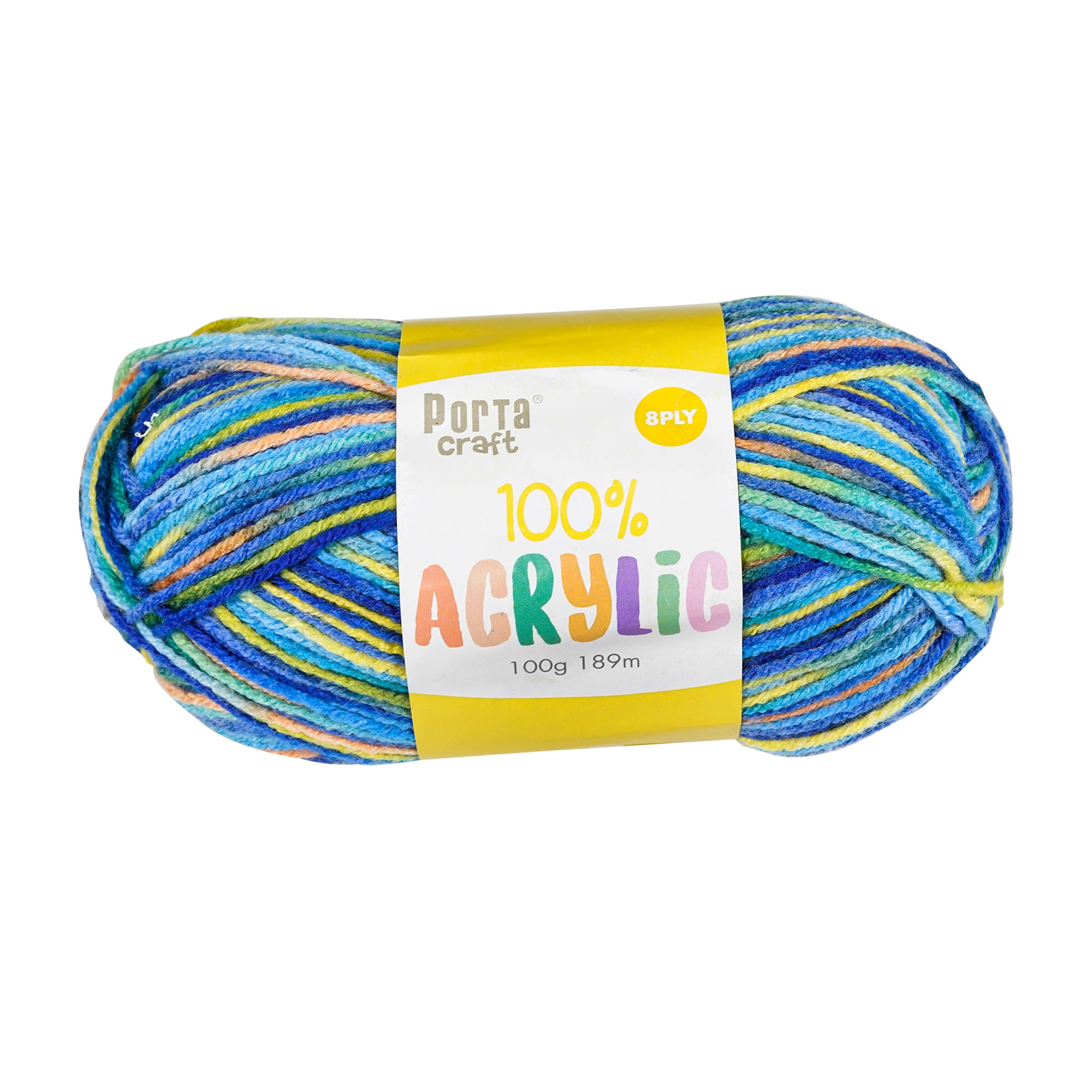 Porta Craft Acrylic Yarn 100% 100Gm 189M 8Ply Rainbow Paddle Pops