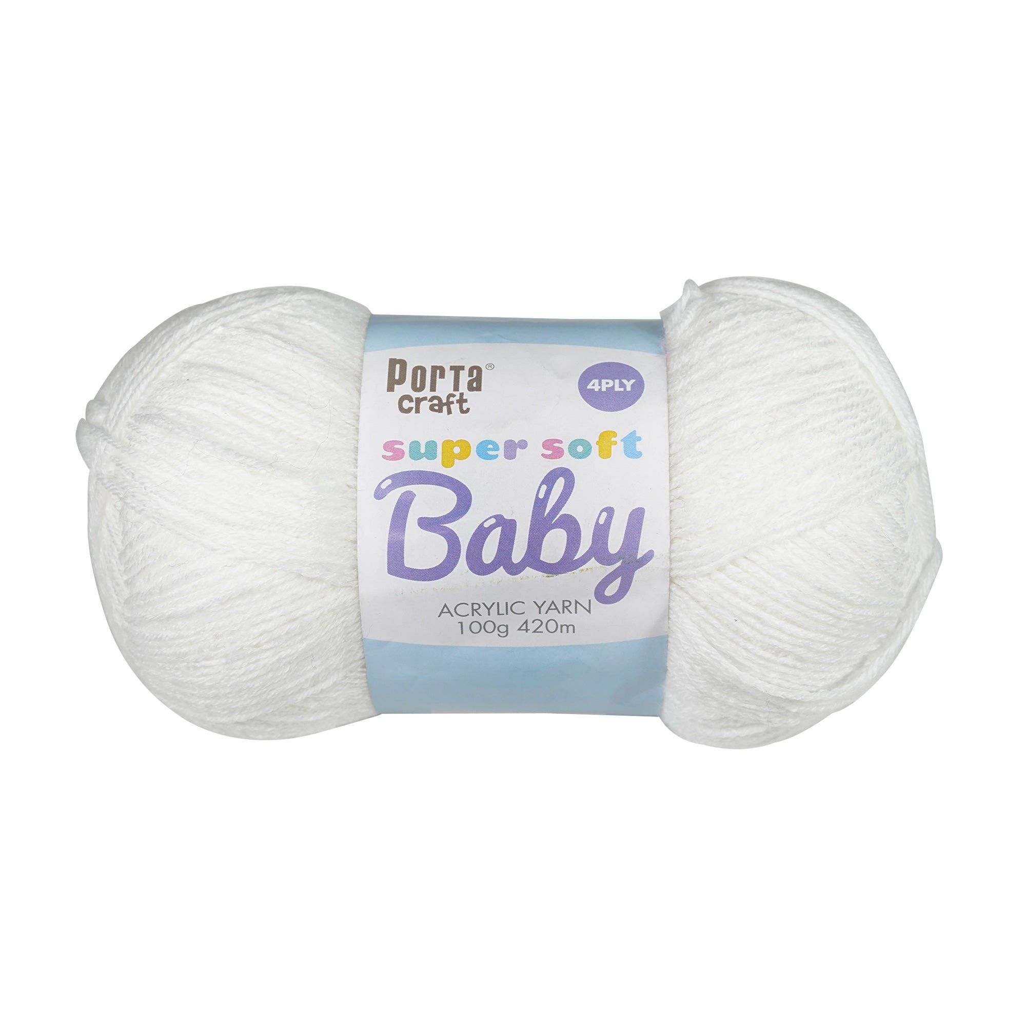 Porta Craft Super Soft Baby Acrylic Yarn 100% 100Gm 420M 4Ply White - VC