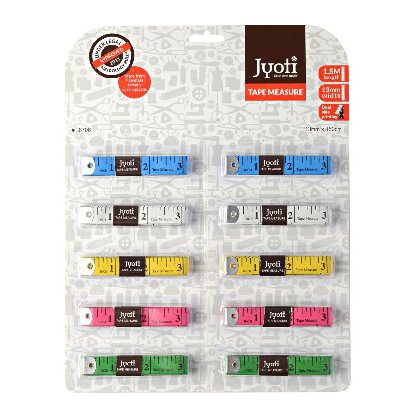 Tape Measure Fluro Assorted Colours 13mm X 1mtr 1pc