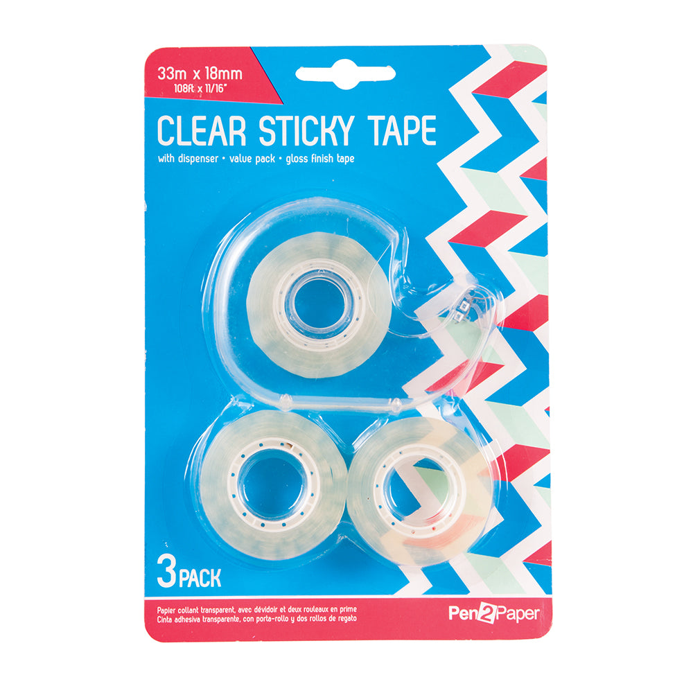 Clear Sticky Tape With Dispenser 33Mtrx18Mm 3 Roll 1Pk Ub