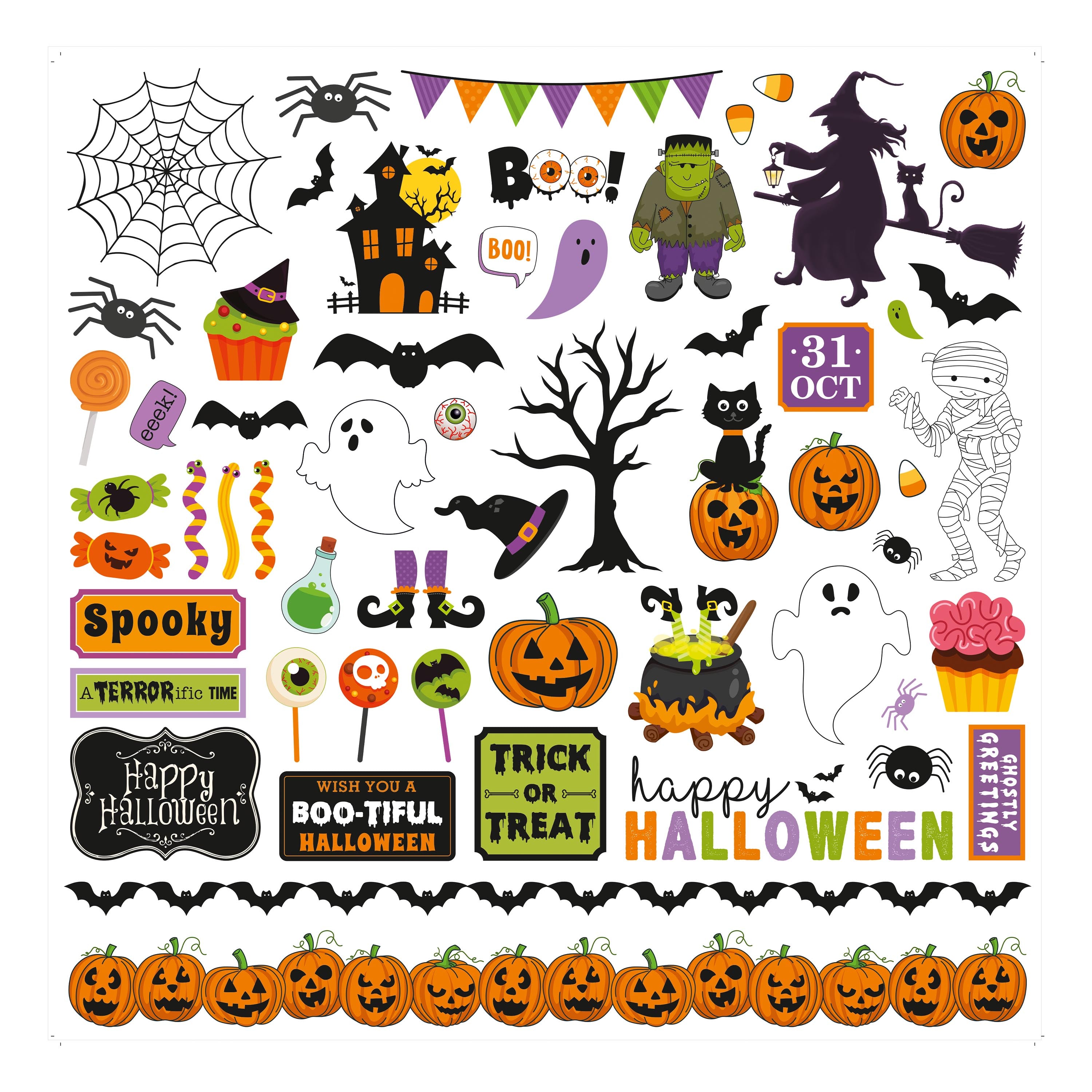 6 x 6 inch Printed Cardstock pack- Halloween, 24 Sheets, 12 Designs, 250 gsm