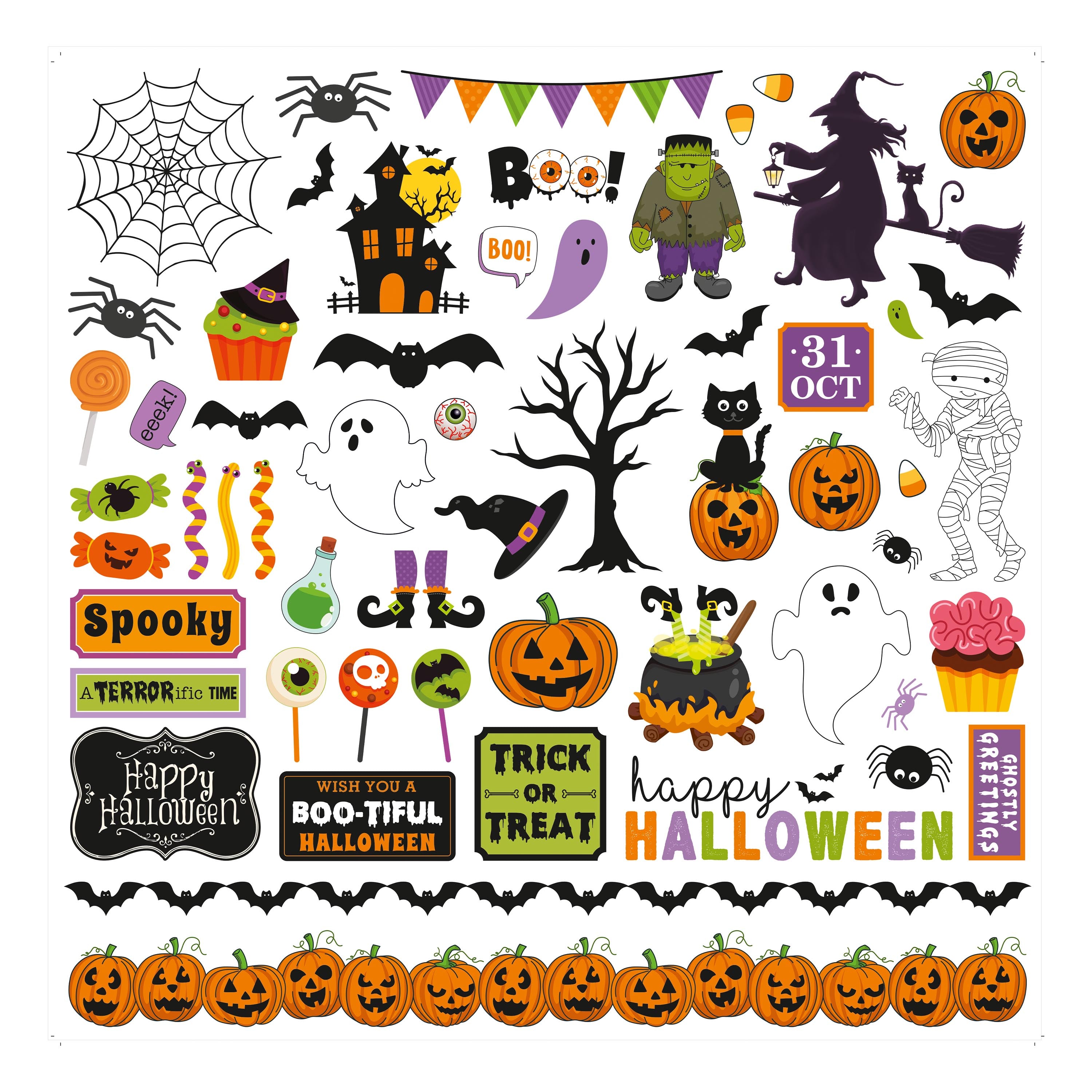 6 x 6 inch Printed Cardstock pack- Halloween, 24 Sheets, 12 Designs, 250 gsm