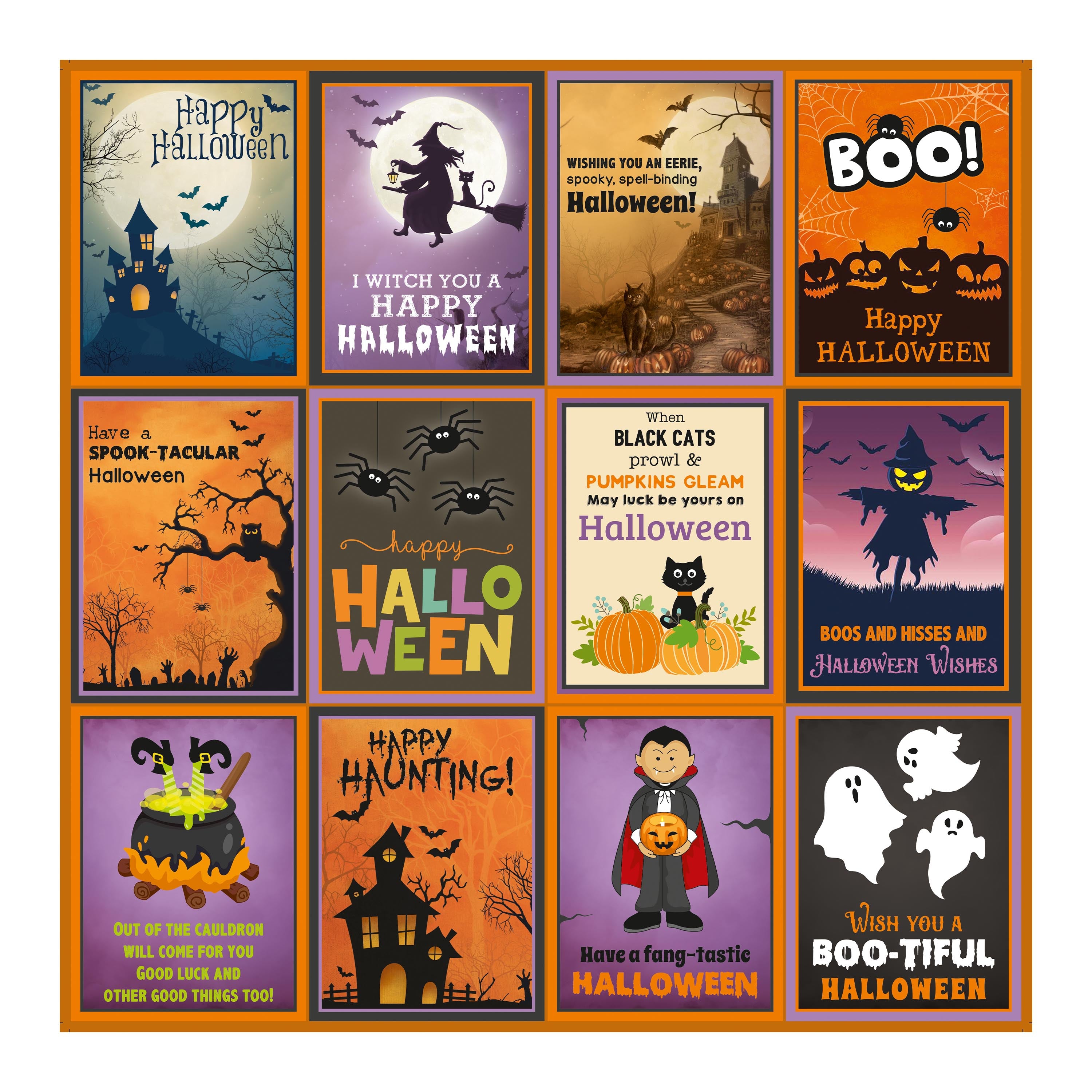 6 x 6 inch Printed Cardstock pack- Halloween, 24 Sheets, 12 Designs, 250 gsm