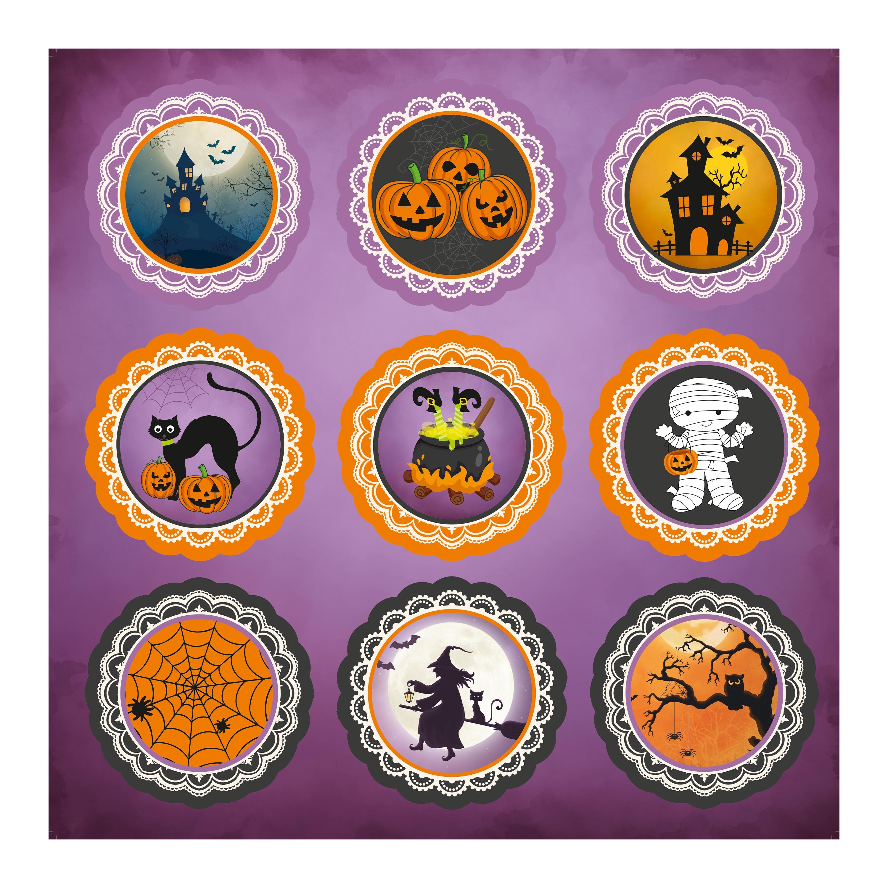 6 x 6 inch Printed Cardstock pack- Halloween, 24 Sheets, 12 Designs, 250 gsm