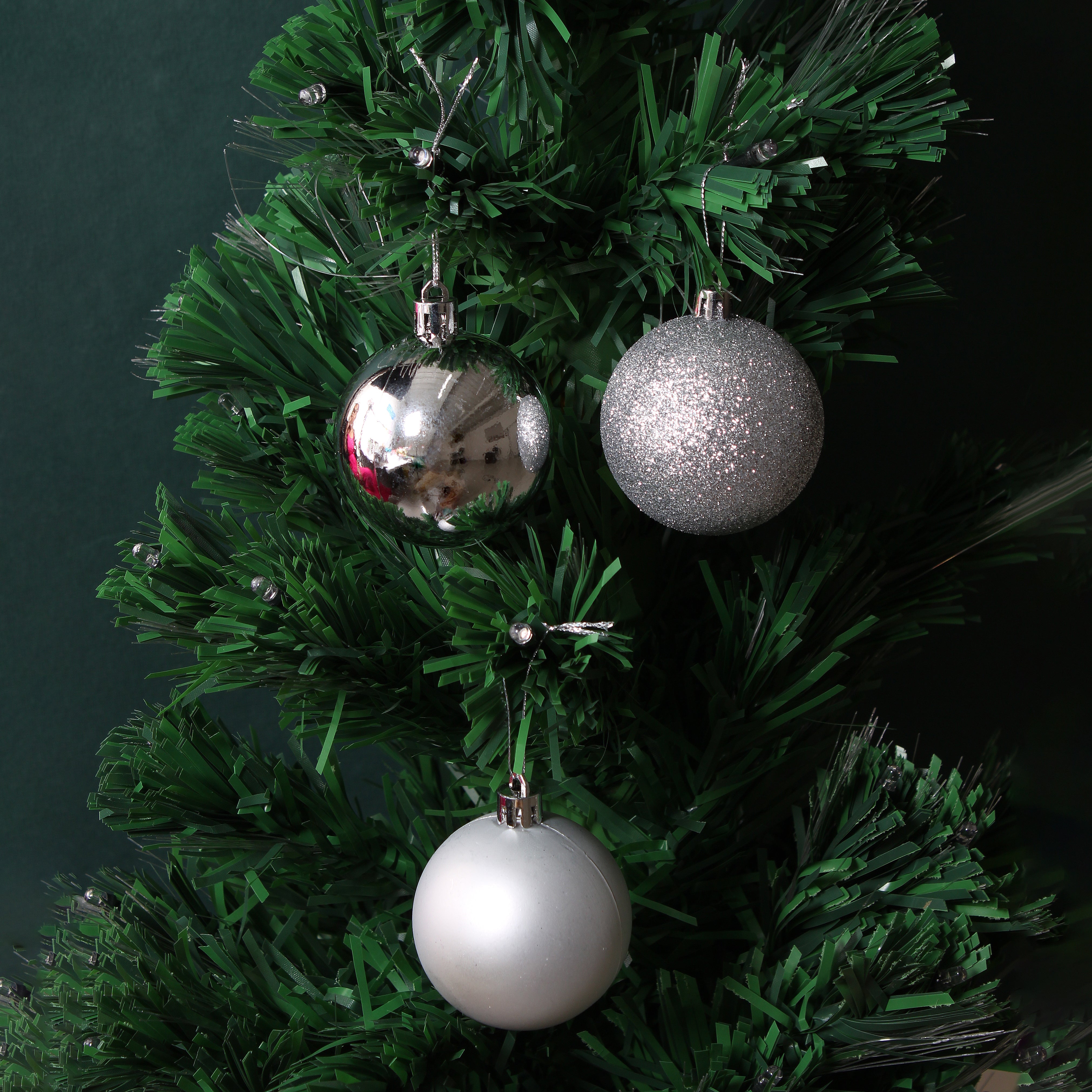Christmas Tree Decoration Baubles Silver(Matte, Glossy & Glitter) 6pc Acetate