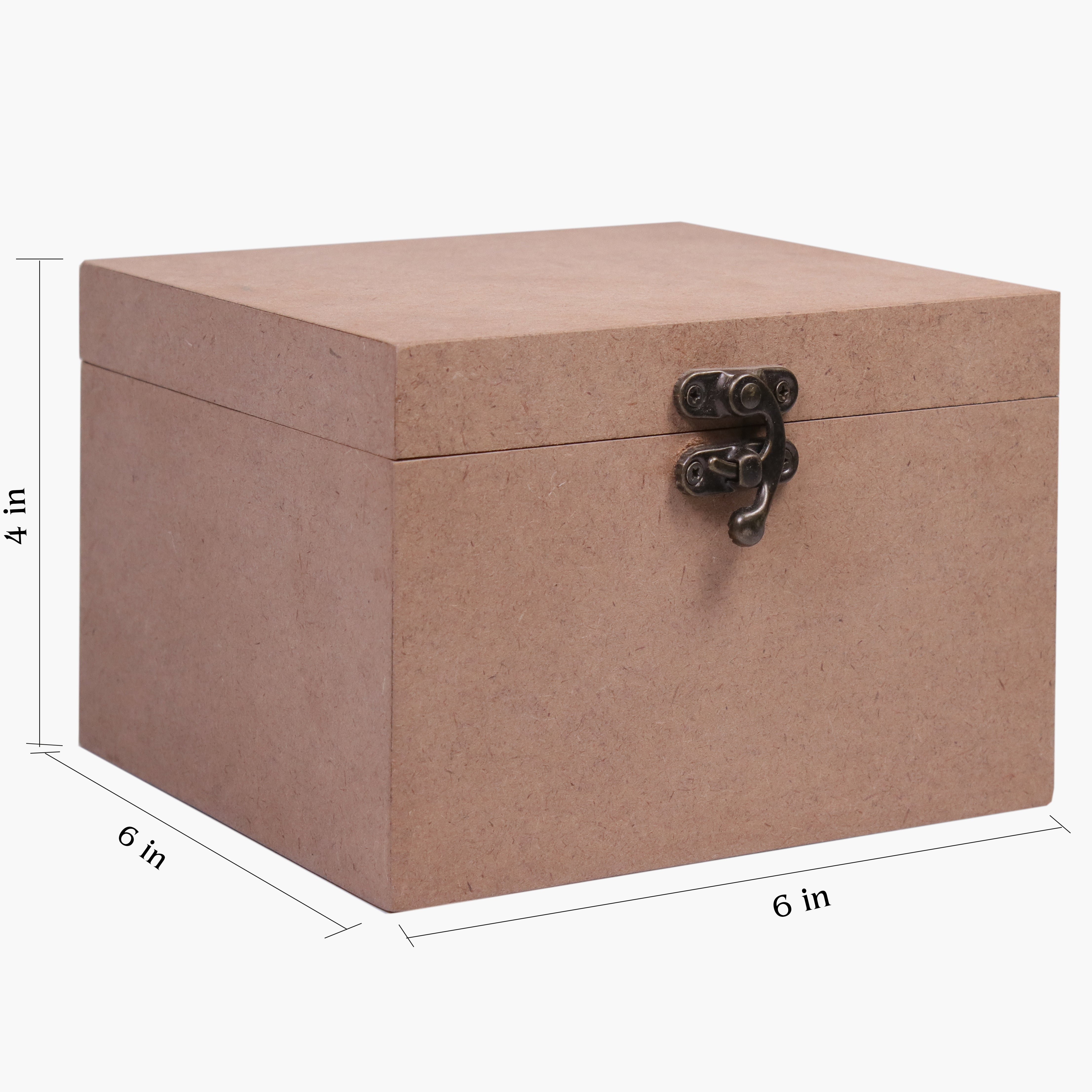 MDF Box With Latch Rectangle 6 X 6 X 4Inch 5.5Mm Thick 1Pc Sw Lb