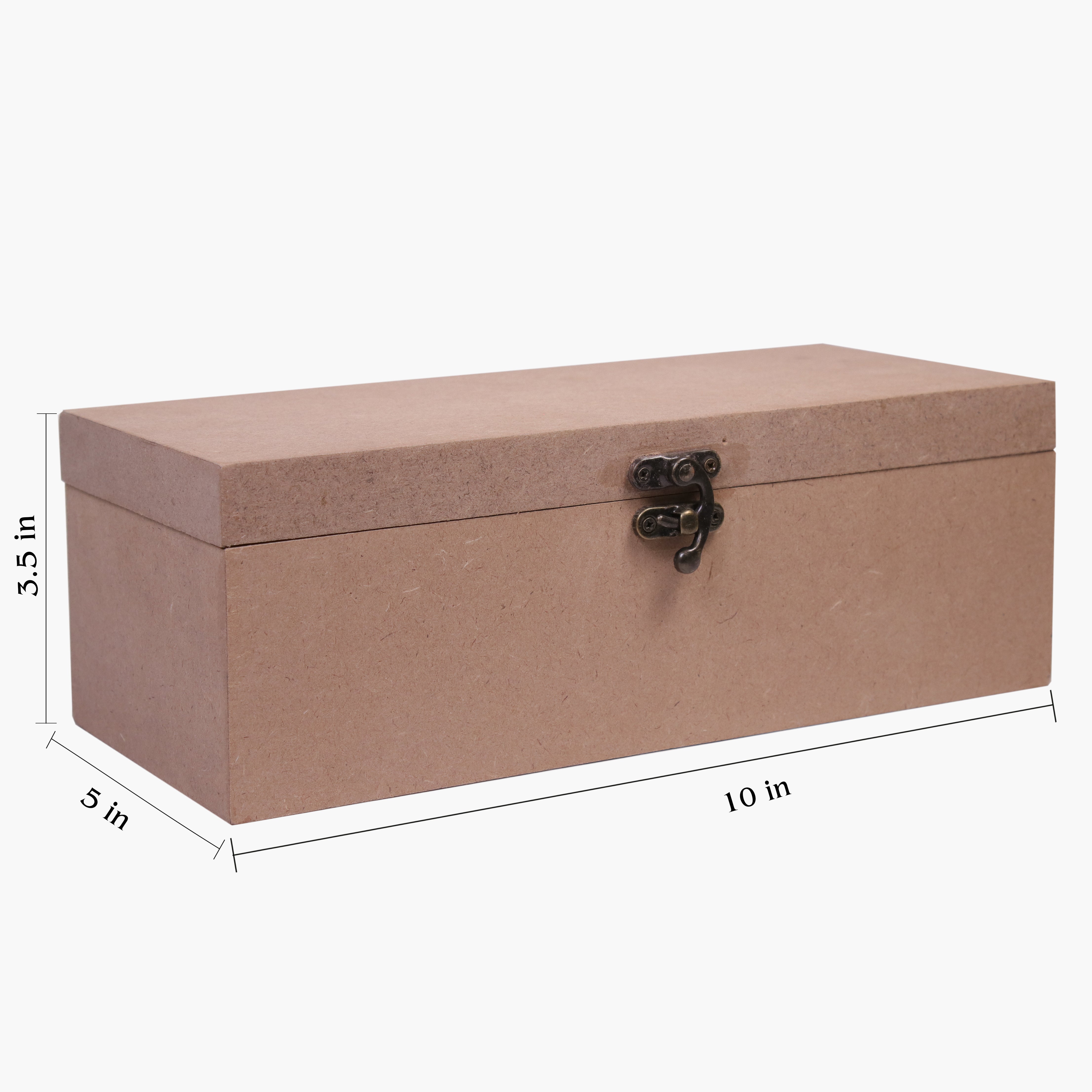 MDF Box With Latch Rectangle 10 X 5 X 3.5Inch 5.5Mm Thick 1Pc